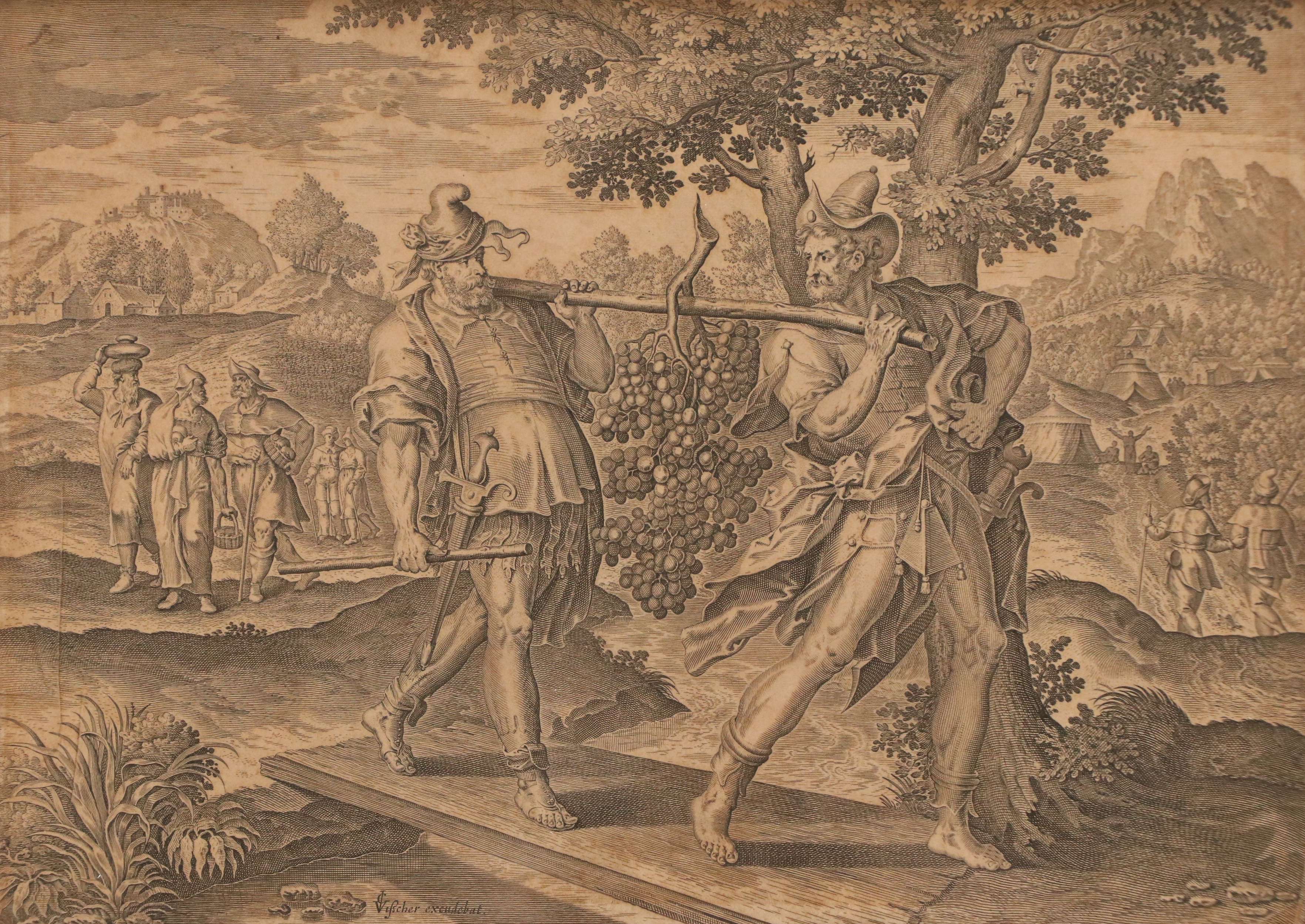 Claes Jansz. Visscher Engraving "Return of the Scouts from Canaan," 17th Century