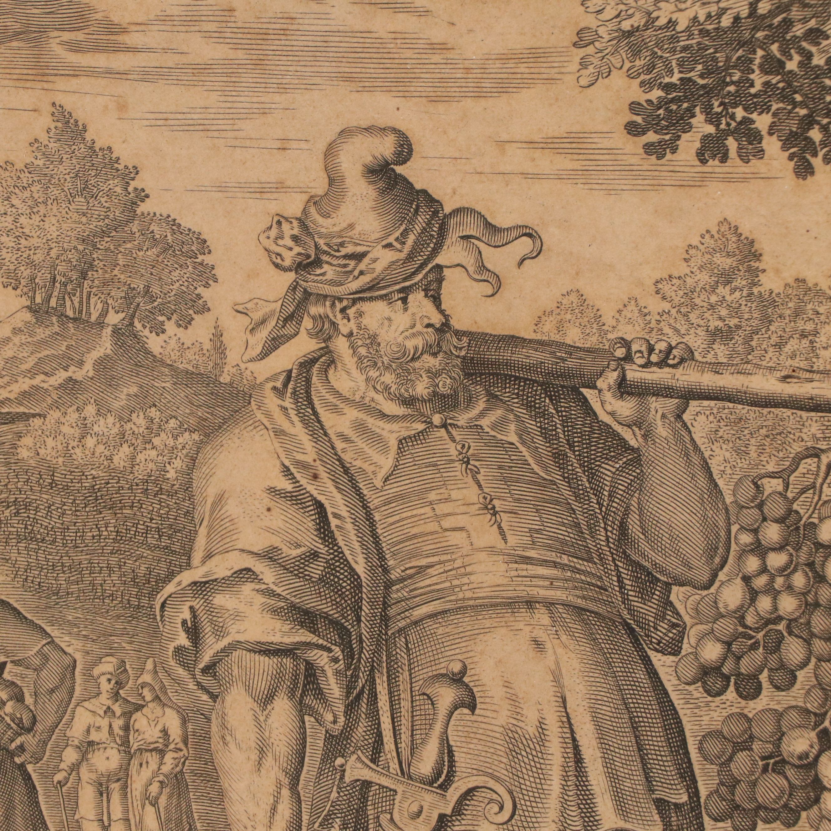 Claes Jansz. Visscher Engraving "Return of the Scouts from Canaan," 17th Century