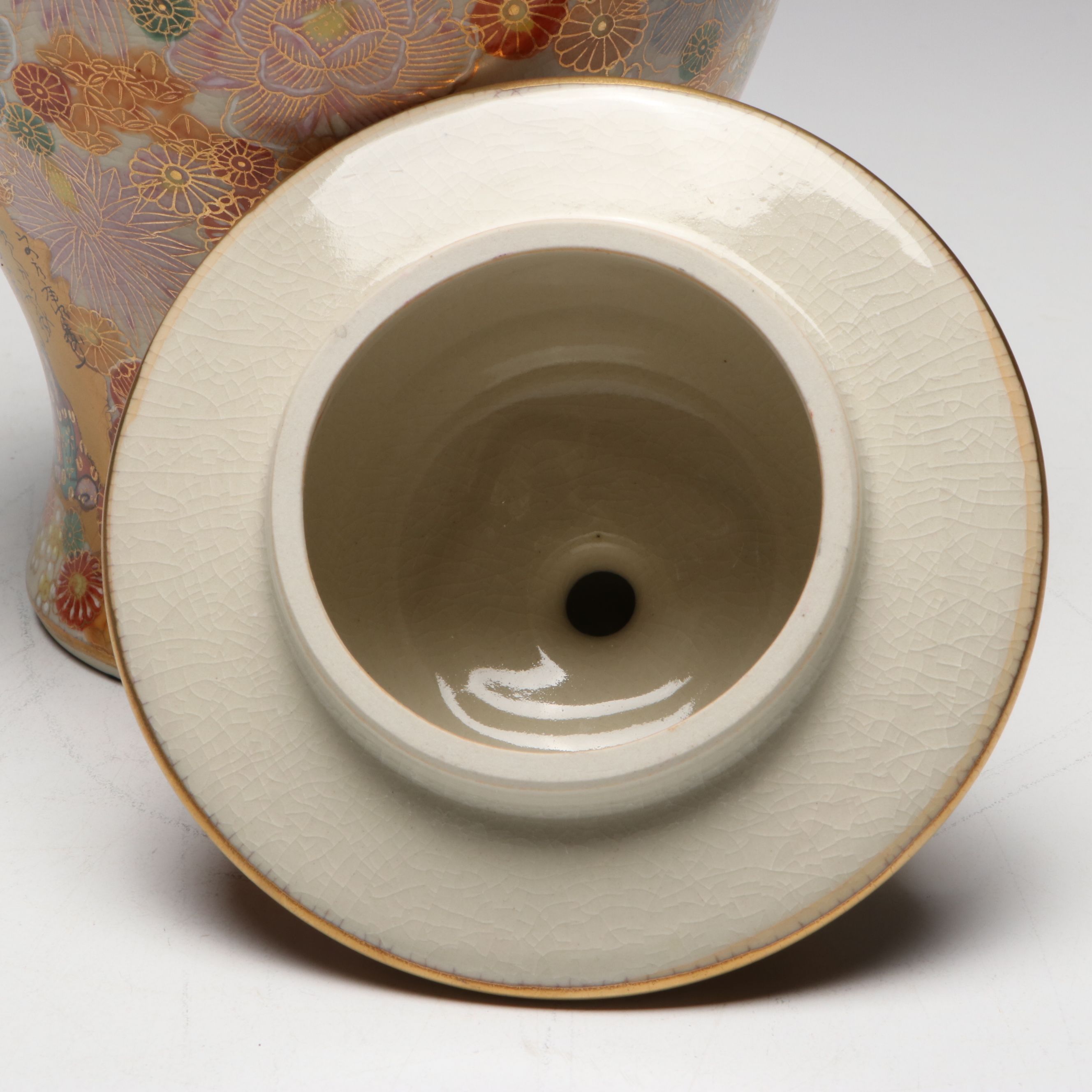 Japanese Satsuma Style Crackle Glaze Porcelain Ginger Jar