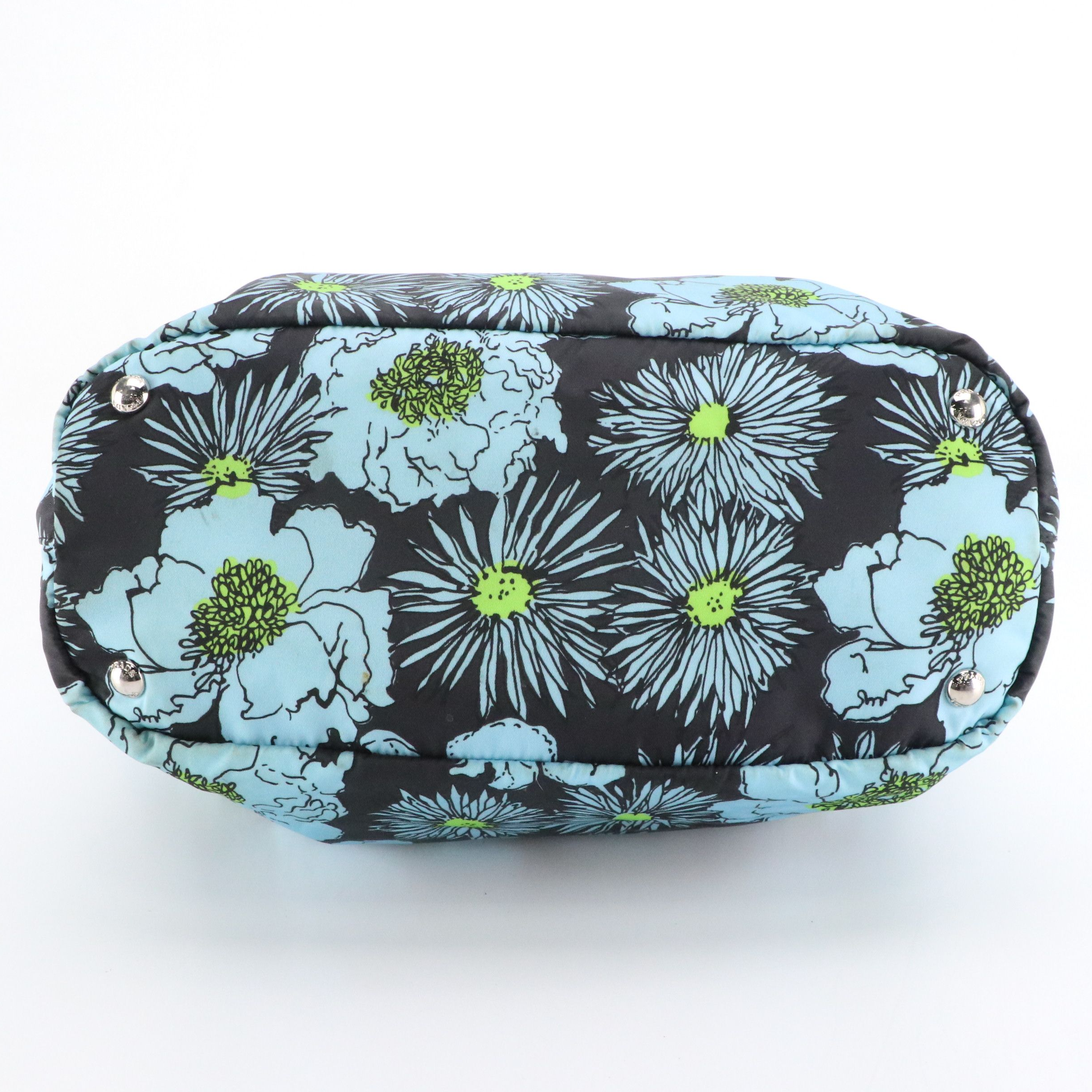 Prada Two-Way Zip Bag in Floral Stampato Tessuto Nylon & Black Saffiano Leather