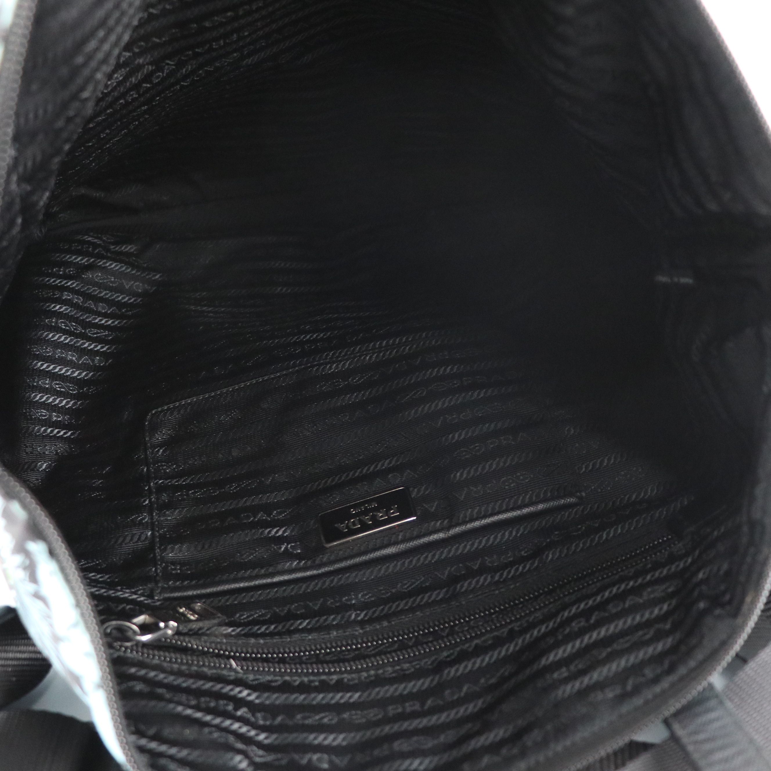 Prada Two-Way Zip Bag in Floral Stampato Tessuto Nylon & Black Saffiano Leather