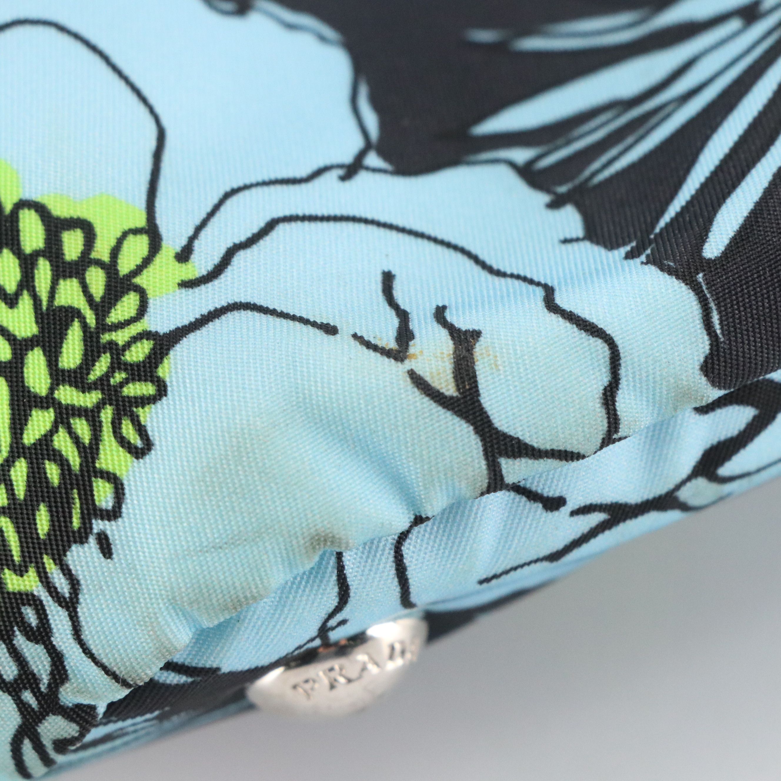 Prada Two-Way Zip Bag in Floral Stampato Tessuto Nylon & Black Saffiano Leather