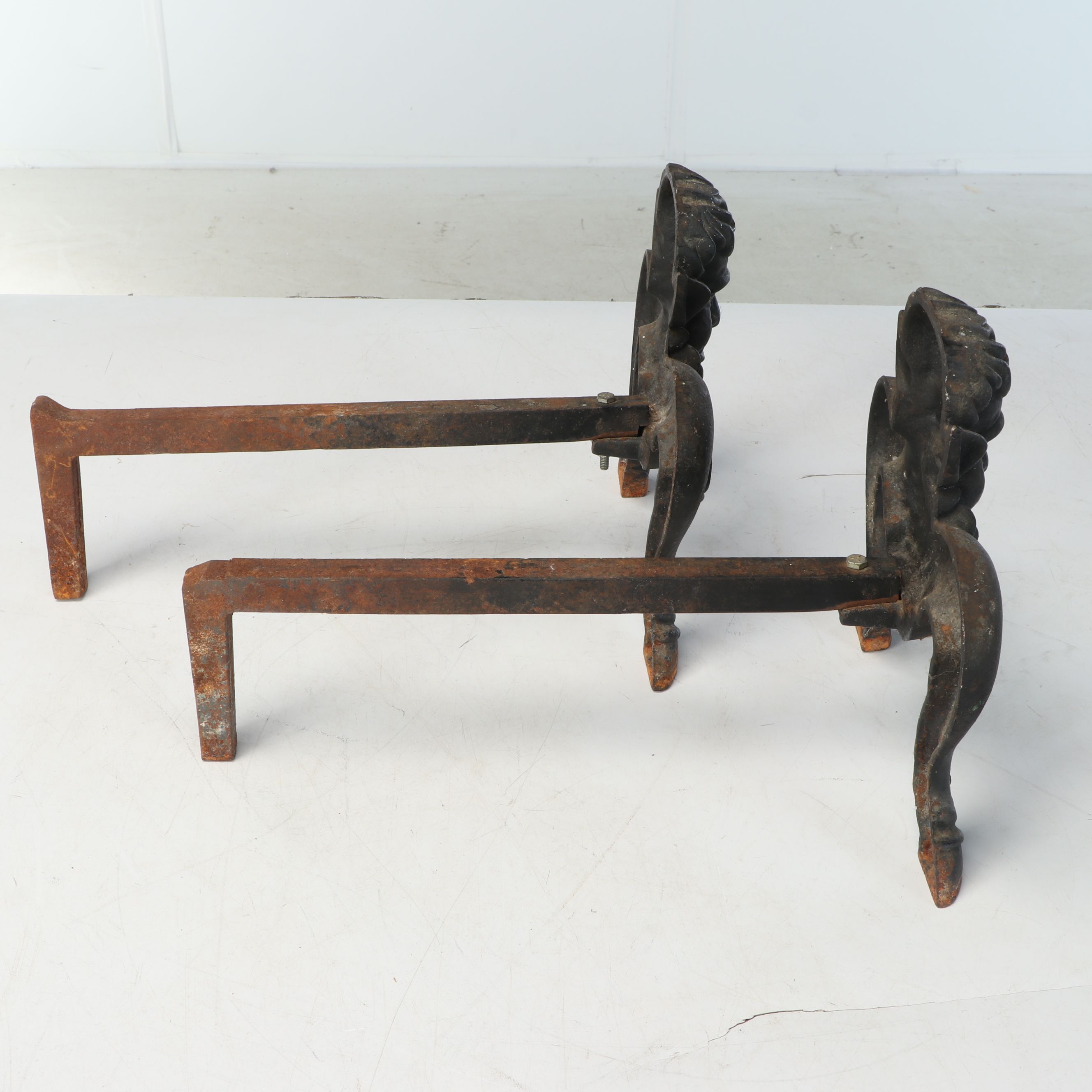 Pair of Cast Iron Figural Satyr Andirons
