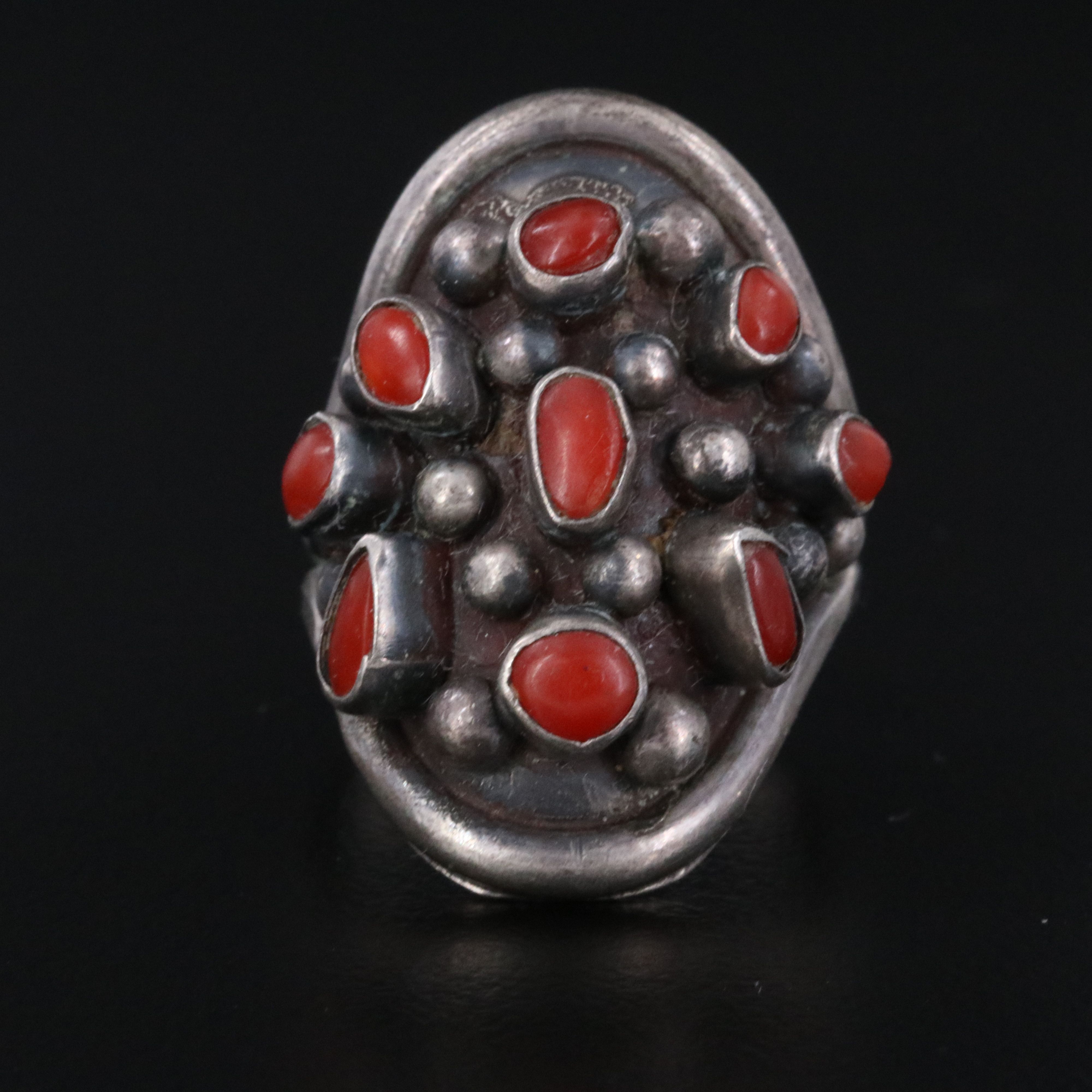 Sterling Coral Saddle Ring