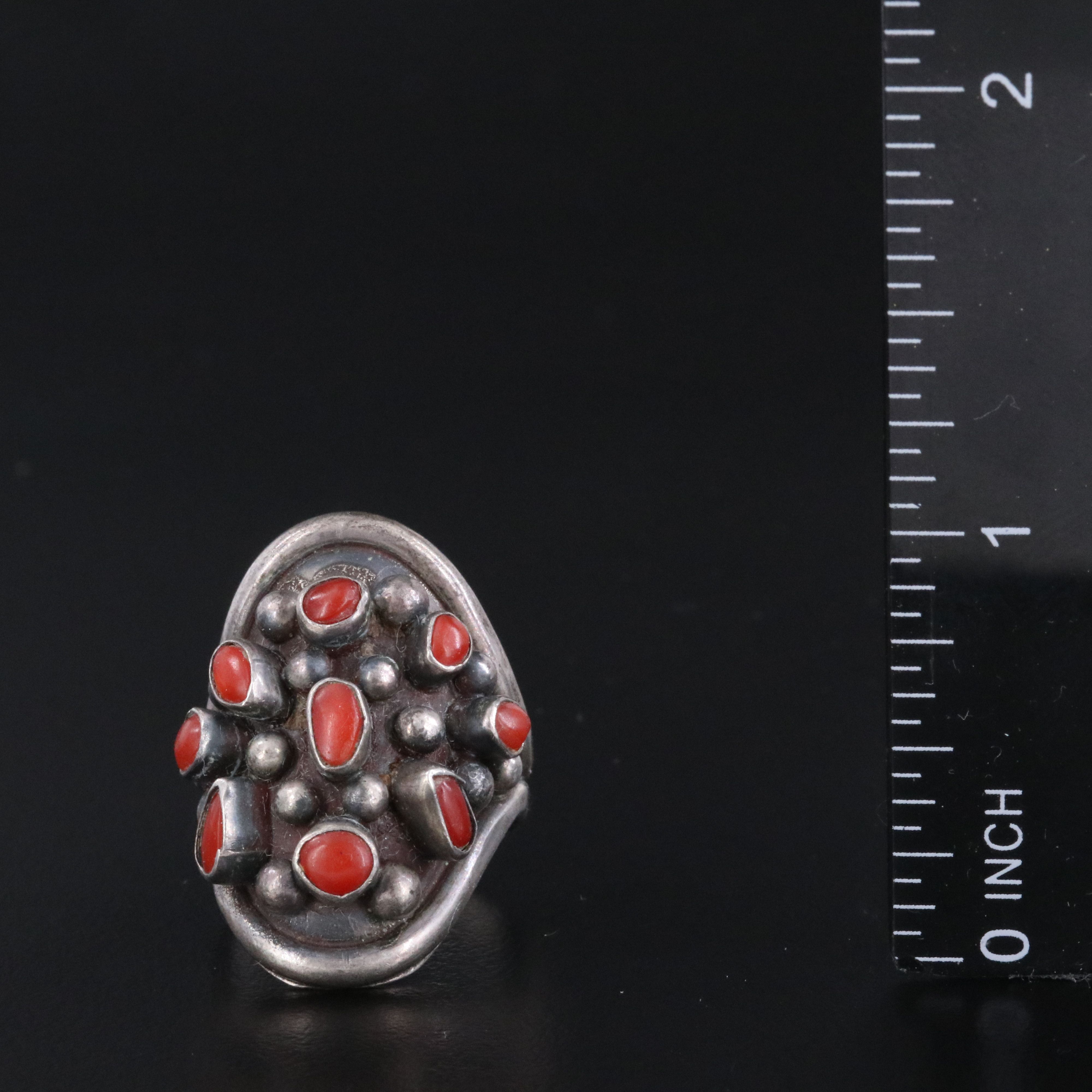 Sterling Coral Saddle Ring