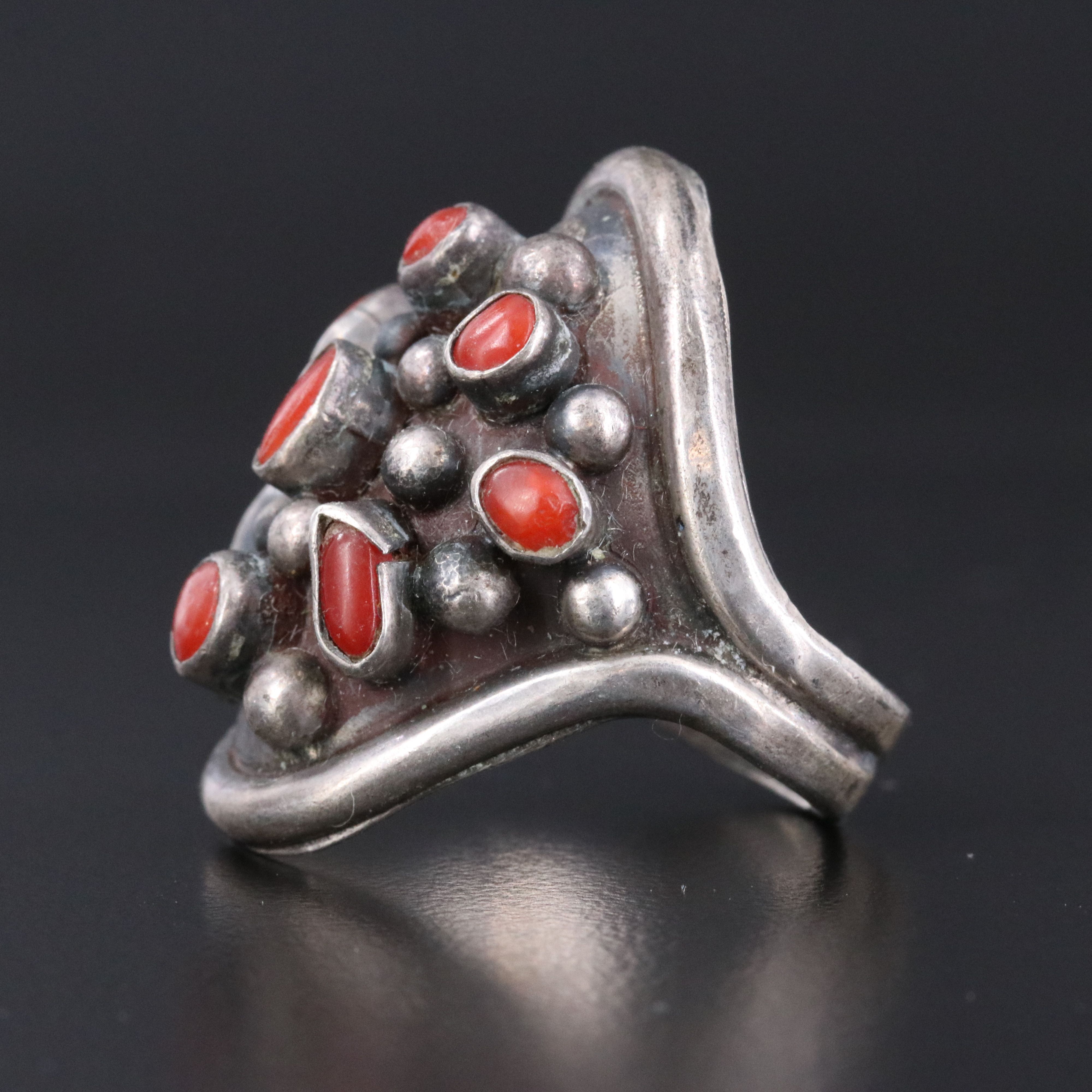 Sterling Coral Saddle Ring