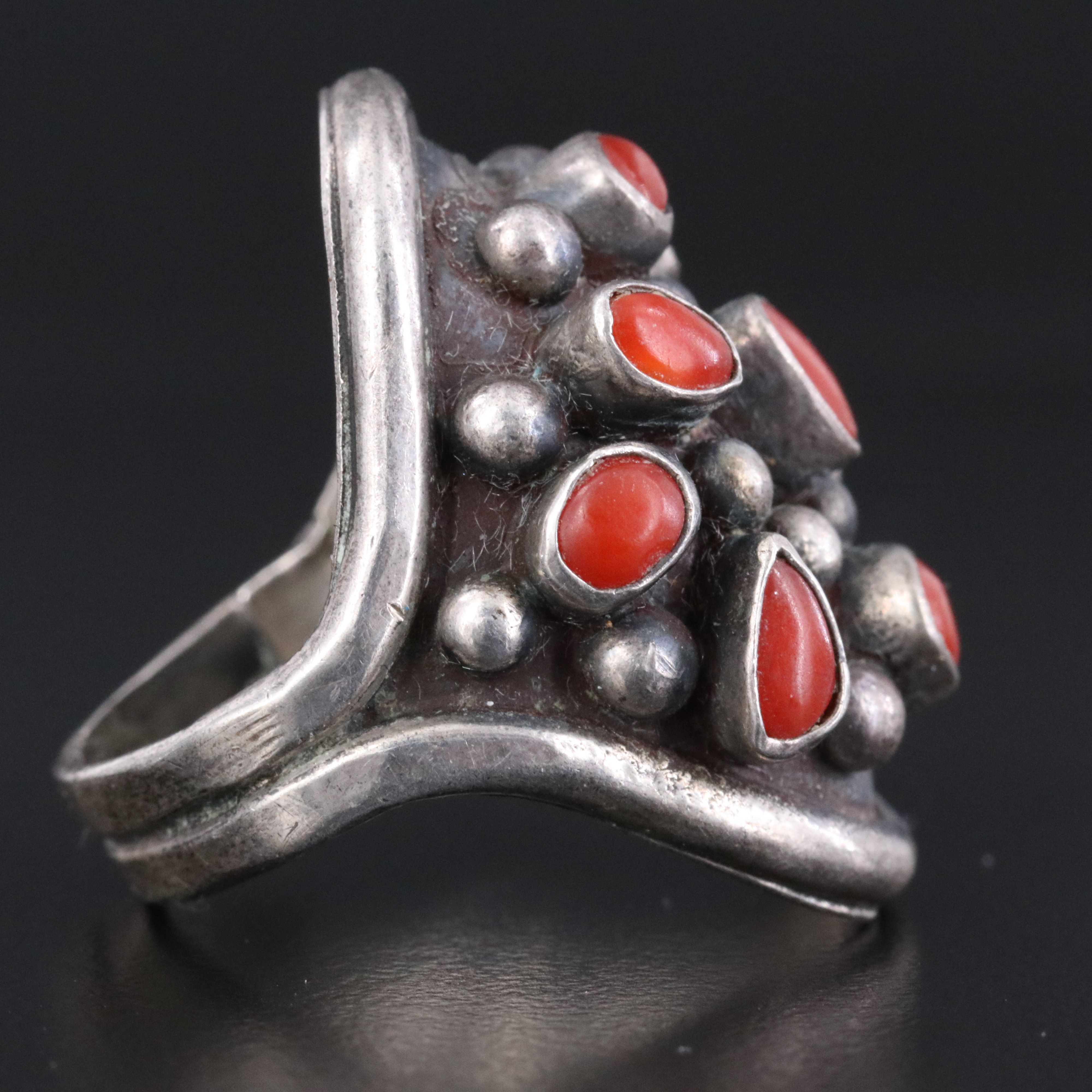 Sterling Coral Saddle Ring