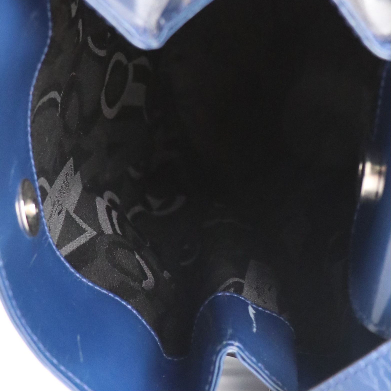 Salvatore Ferragamo Double Gancini Lock Bucket Bag in Blue Patent Leather