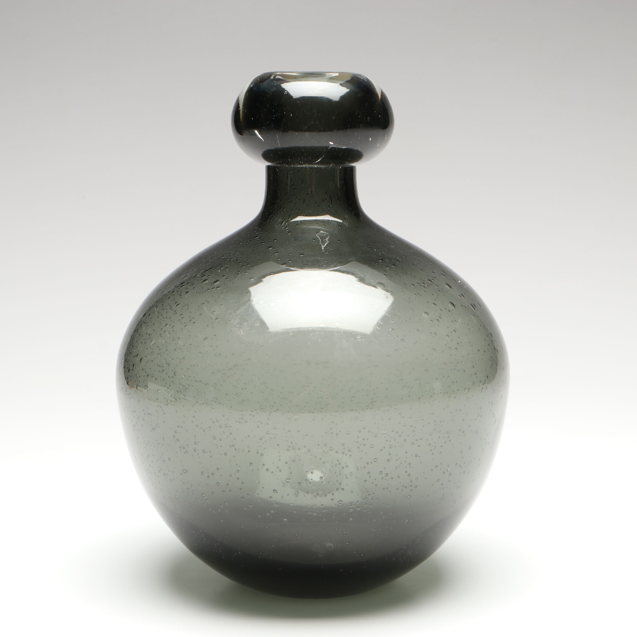 Mid Century Modern Style Smoke Color Seed Glass Bottle Vase