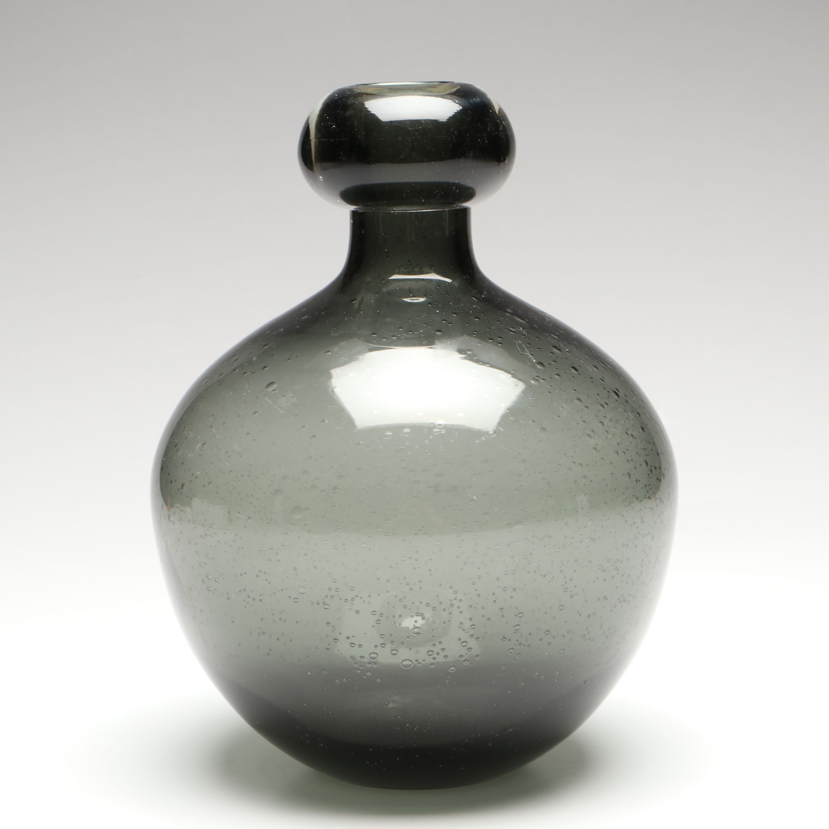 Mid Century Modern Style Smoke Color Seed Glass Bottle Vase