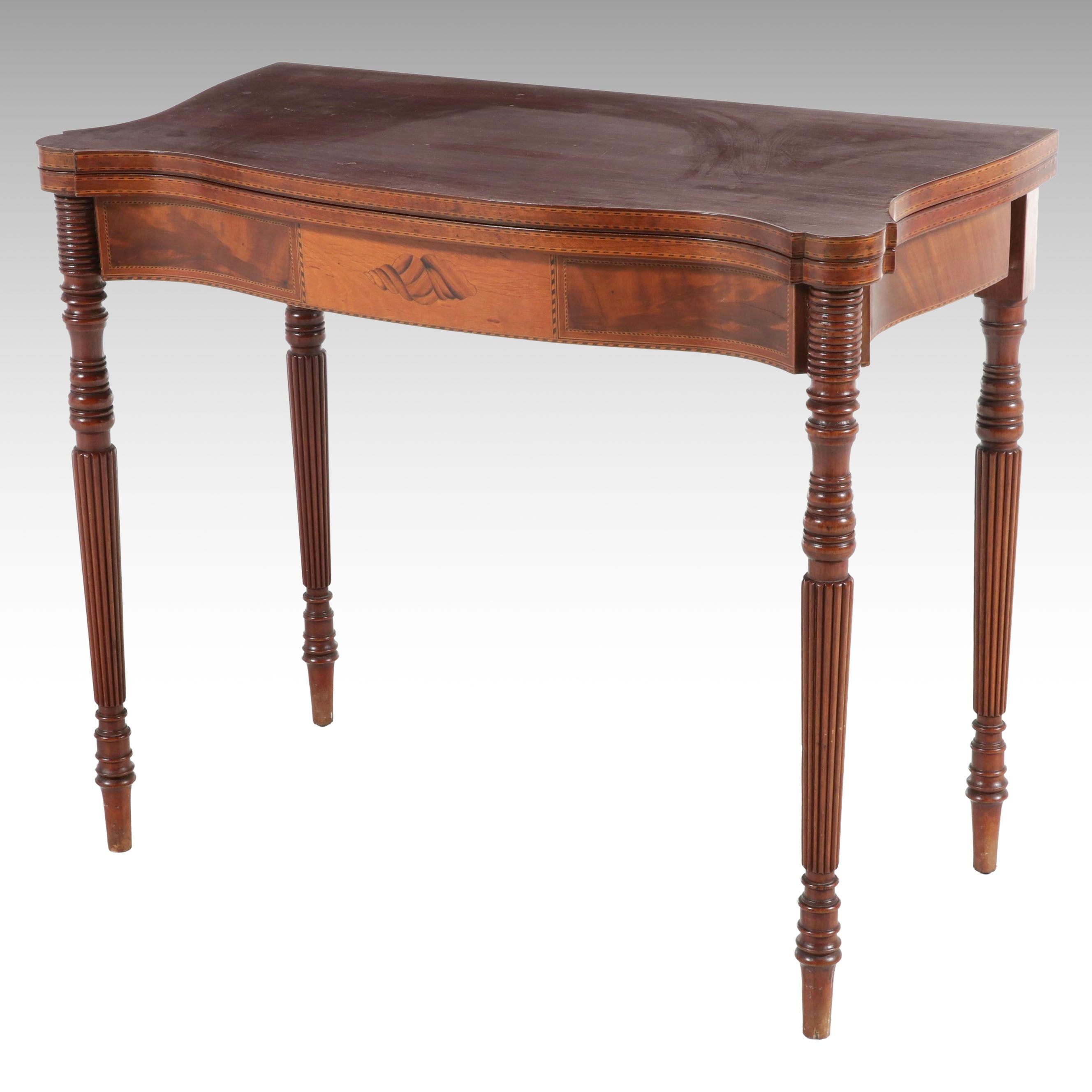 Sheraton Style Mahogany Inlaid Games Table, Early to Mid-20th Century