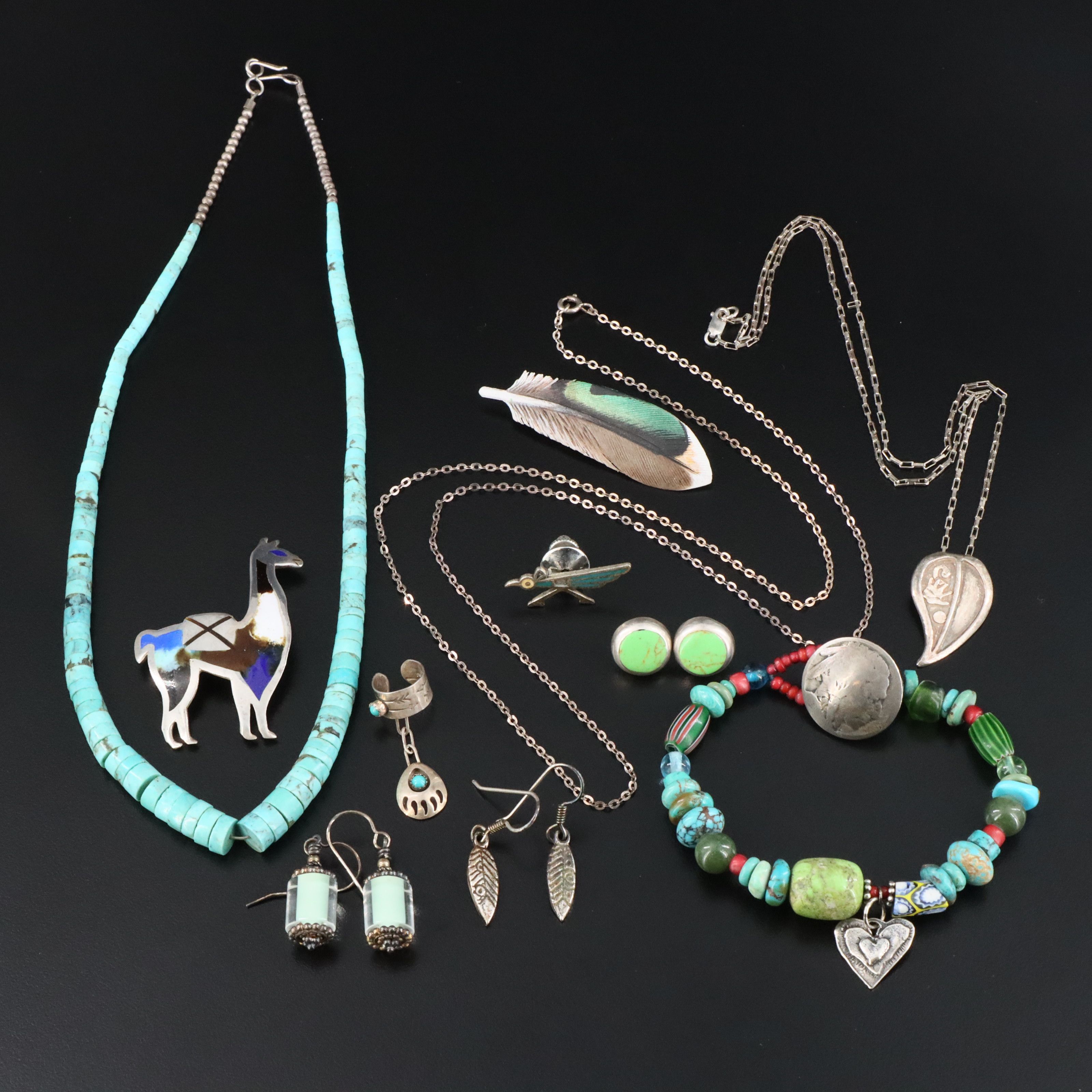 Sterling Jewelry Collection Featuring Gaspeite, Serpentine and Turquoise