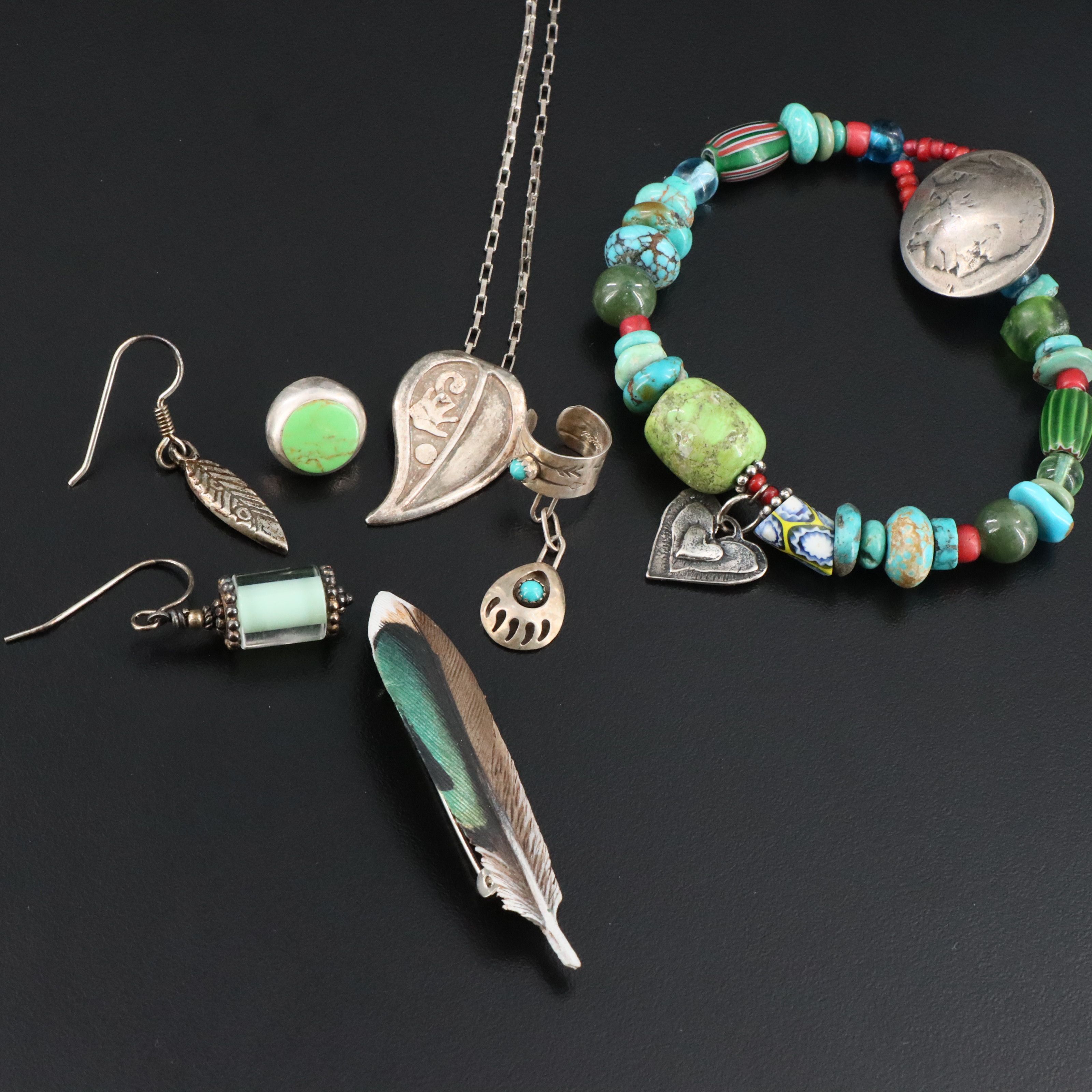 Sterling Jewelry Collection Featuring Gaspeite, Serpentine and Turquoise