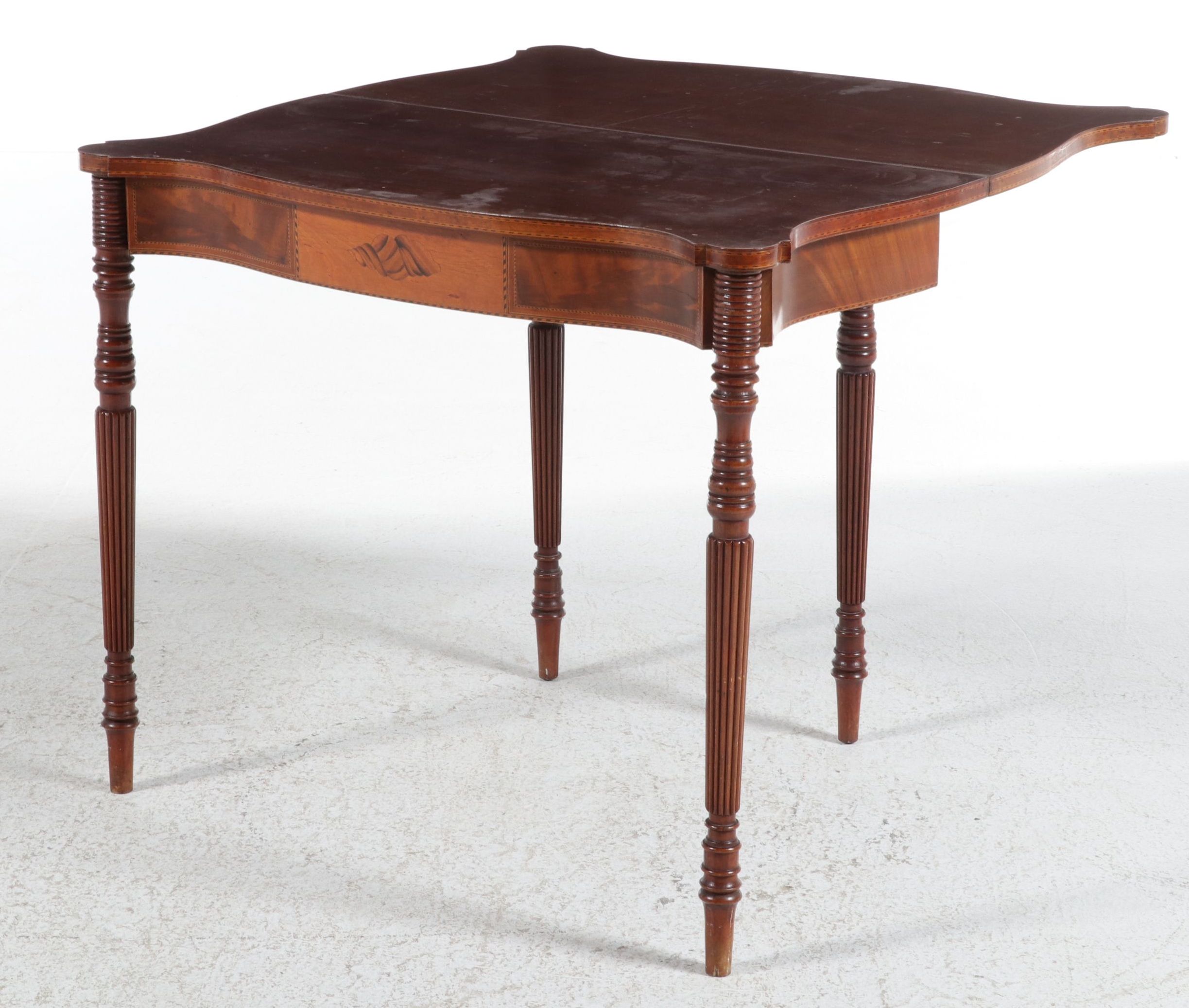 Sheraton Style Mahogany Inlaid Games Table, Early to Mid-20th Century