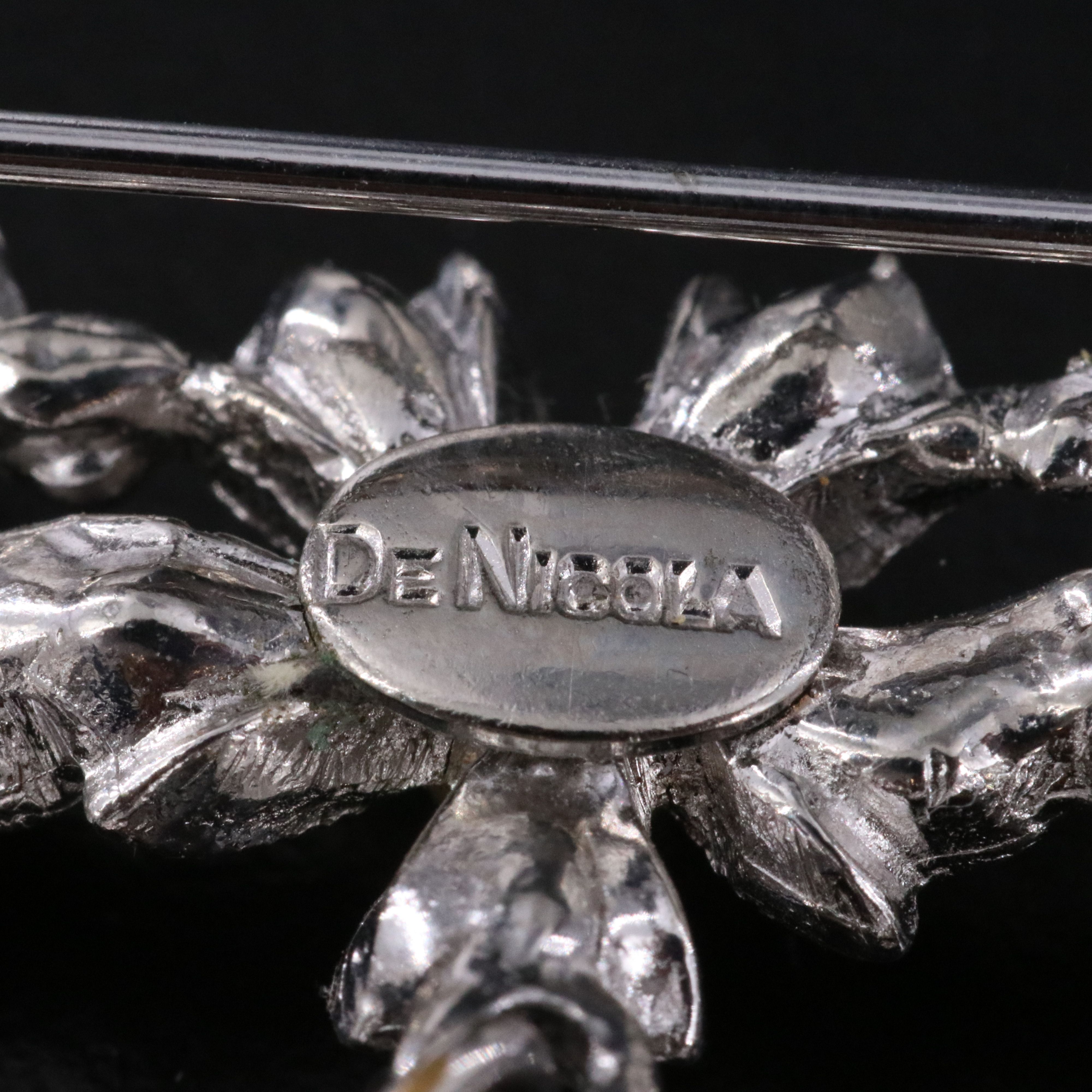 DeNicola Rhinestone & Faux Pearl Floral Fringe Brooch