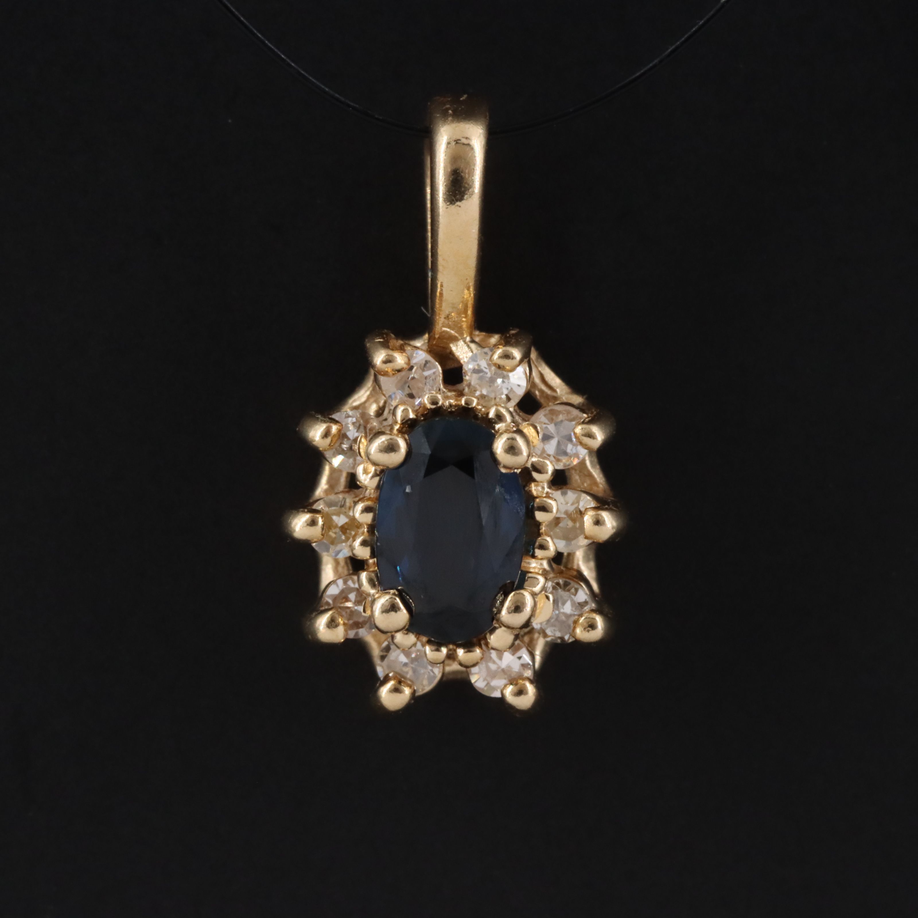 14K Sapphire and Diamond Halo Pendant