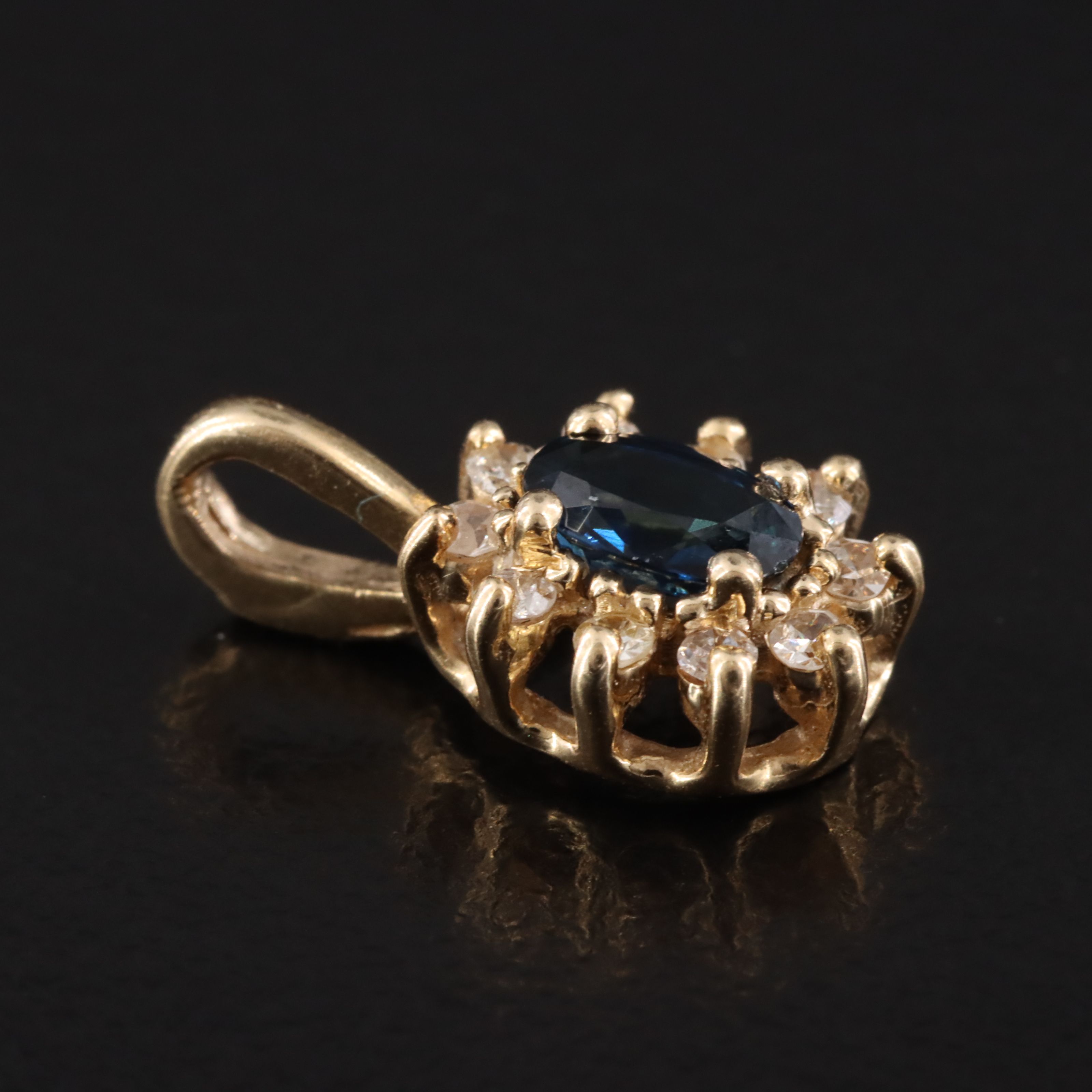 14K Sapphire and Diamond Halo Pendant