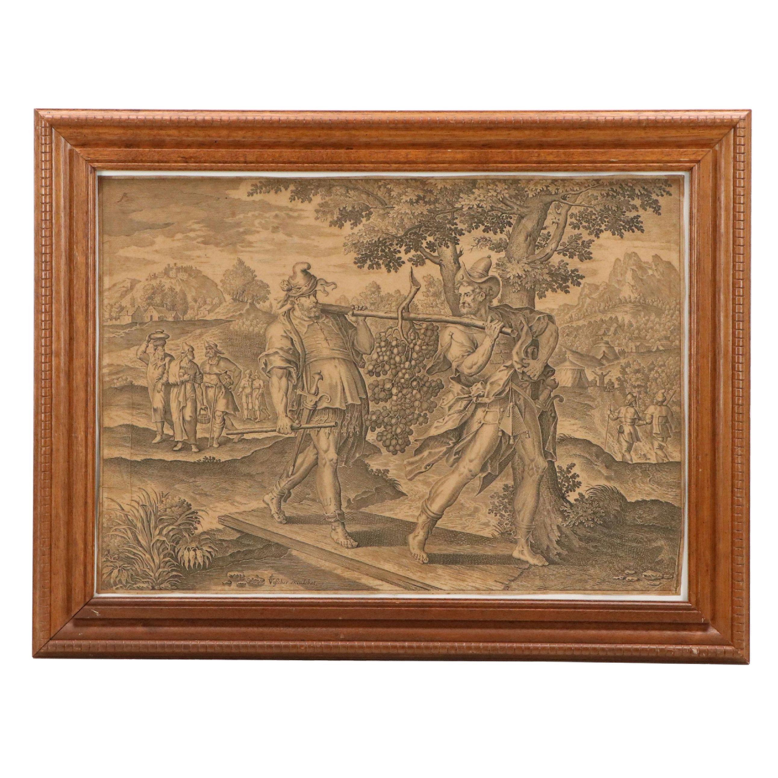 Claes Jansz. Visscher Engraving "Return of the Scouts from Canaan," 17th Century