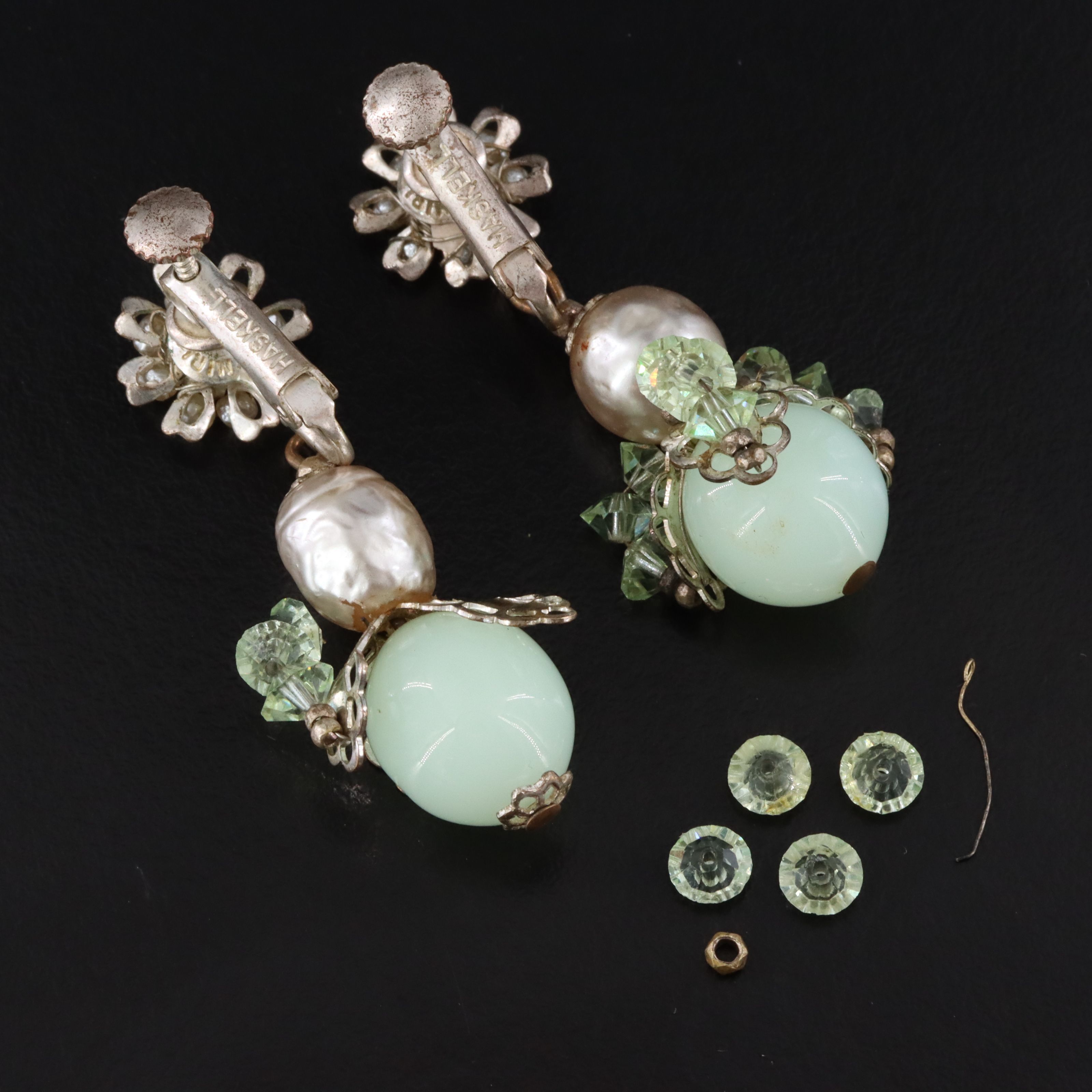 Miriam Haskell Faux Pearl Necklace and Glass Earrings, 1970s