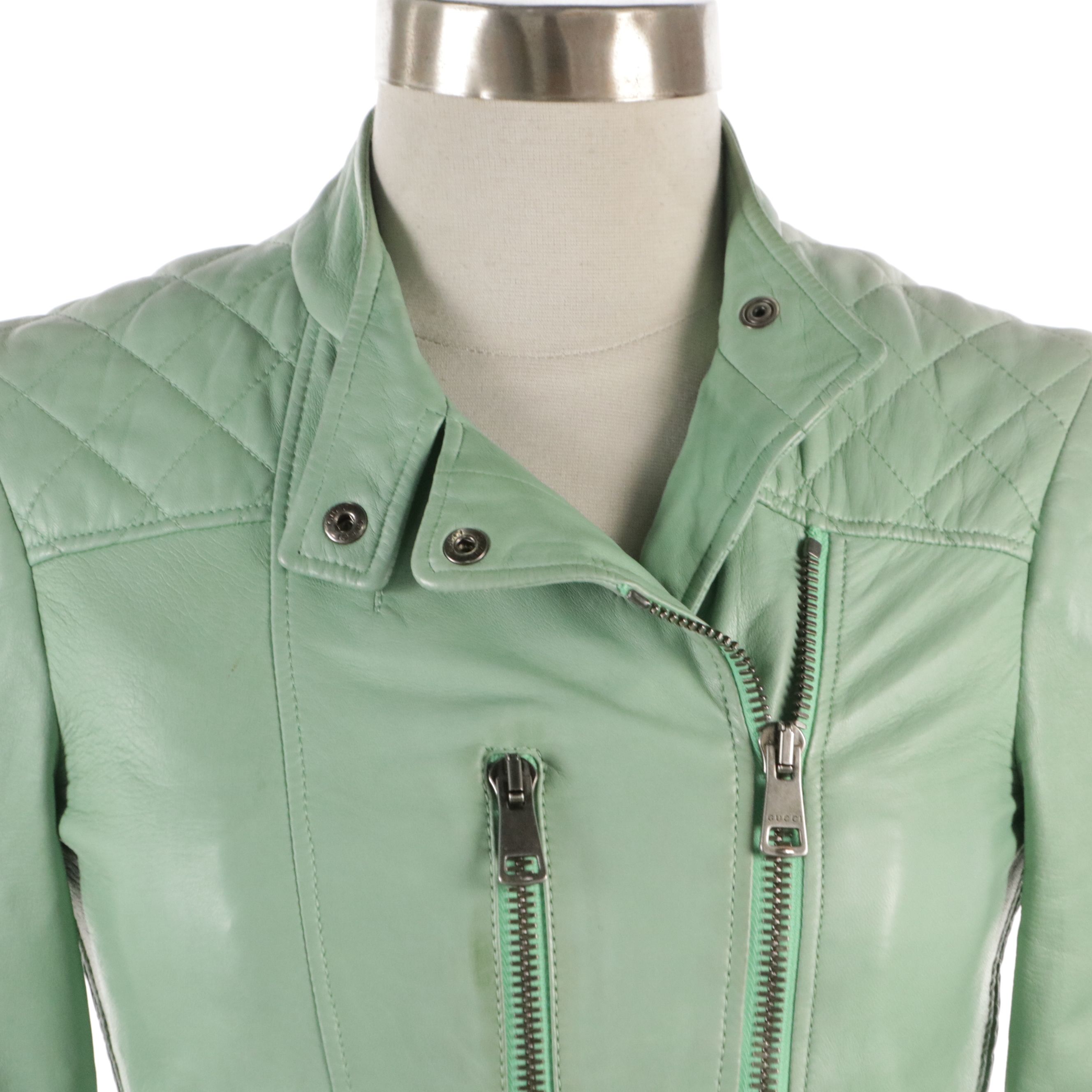 Gucci Biker Jacket in Mint Green Lambskin Leather