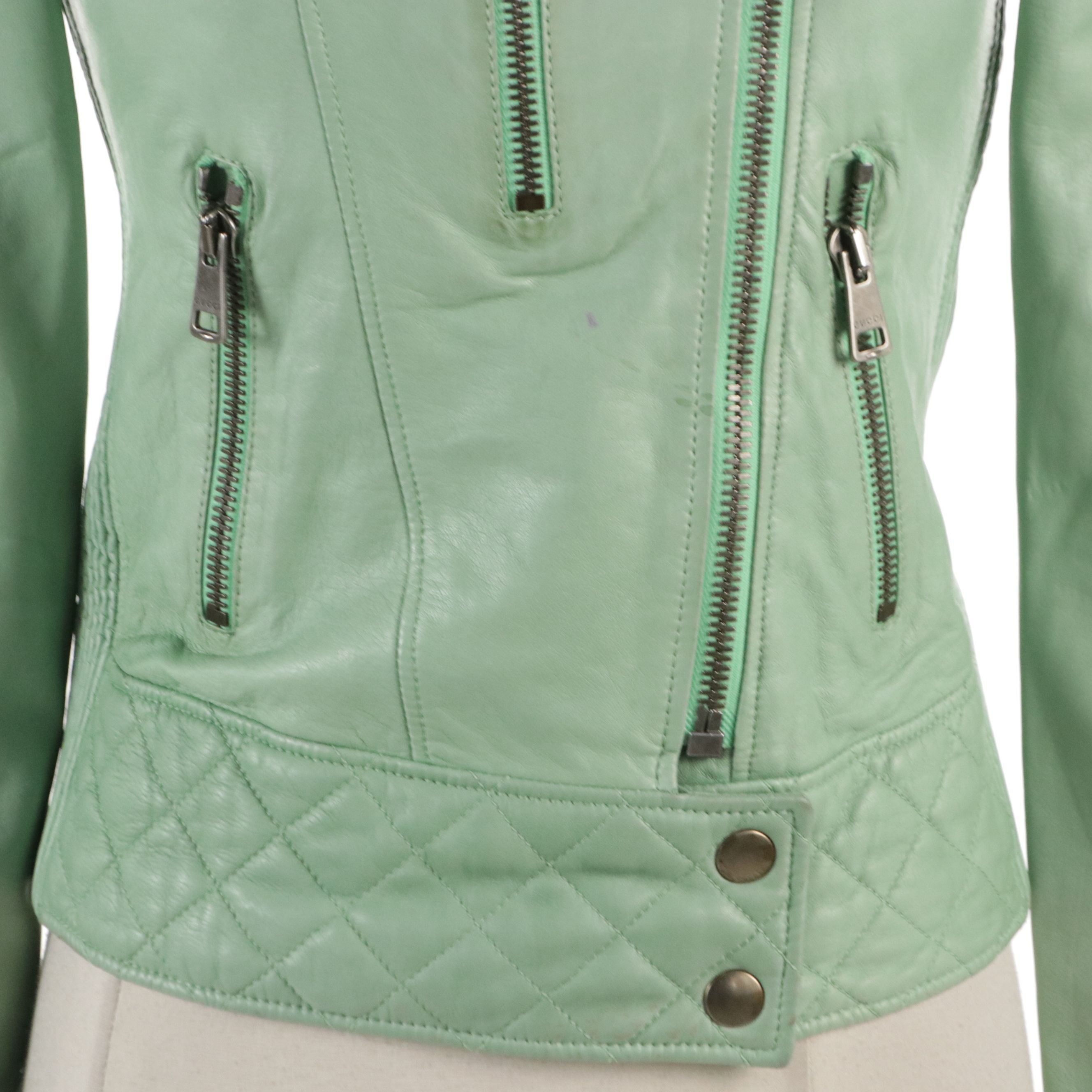 Gucci Biker Jacket in Mint Green Lambskin Leather