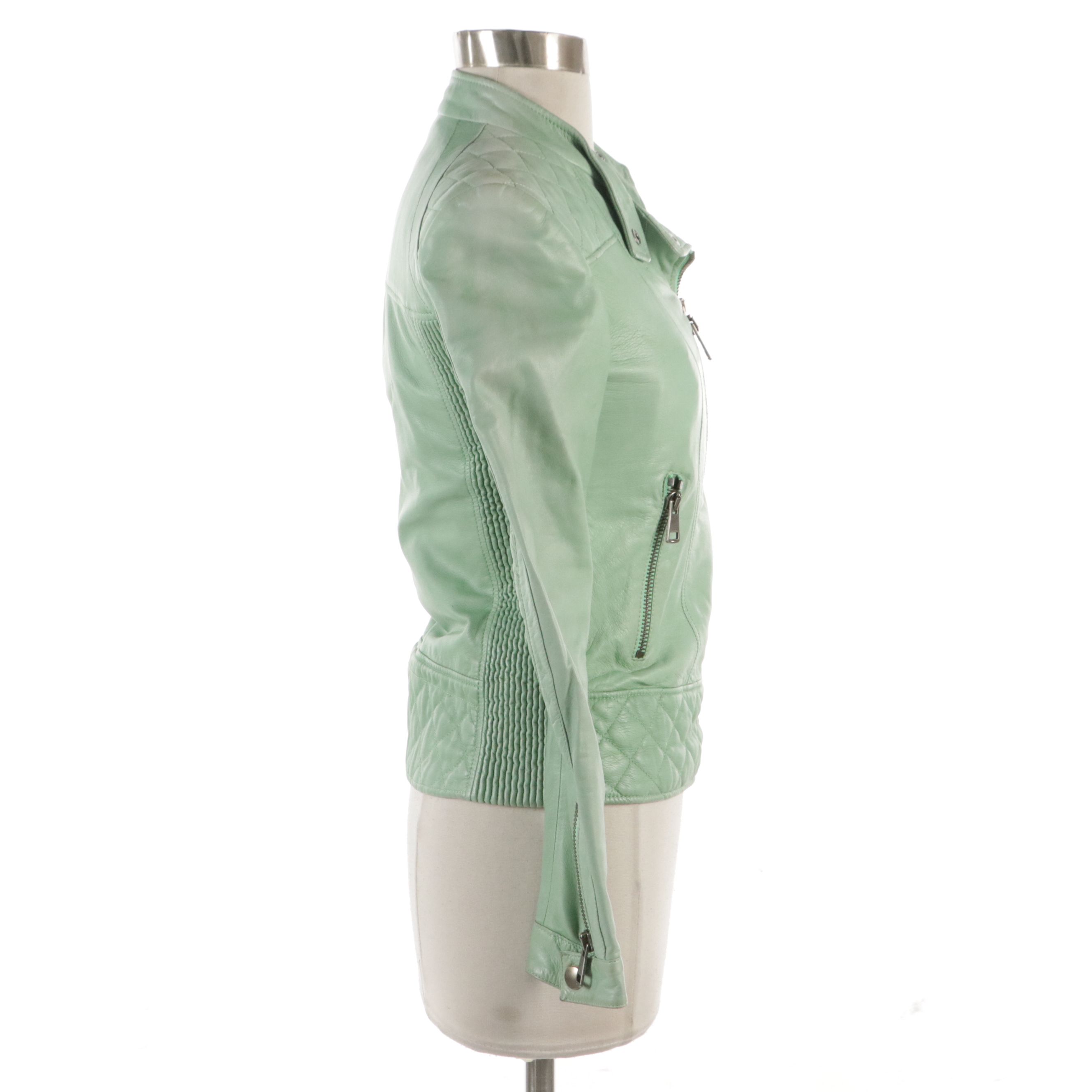 Gucci Biker Jacket in Mint Green Lambskin Leather