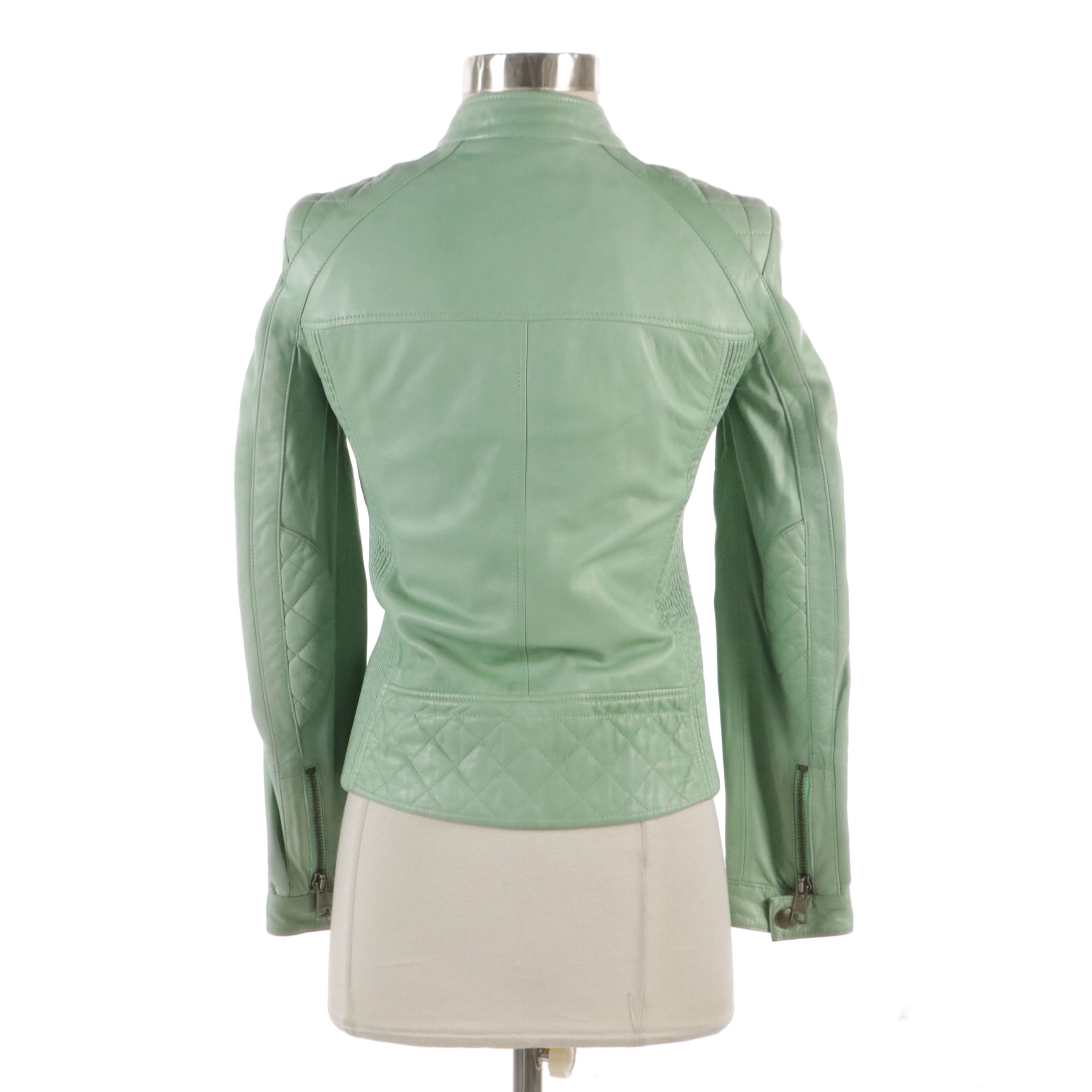 Gucci Biker Jacket in Mint Green Lambskin Leather