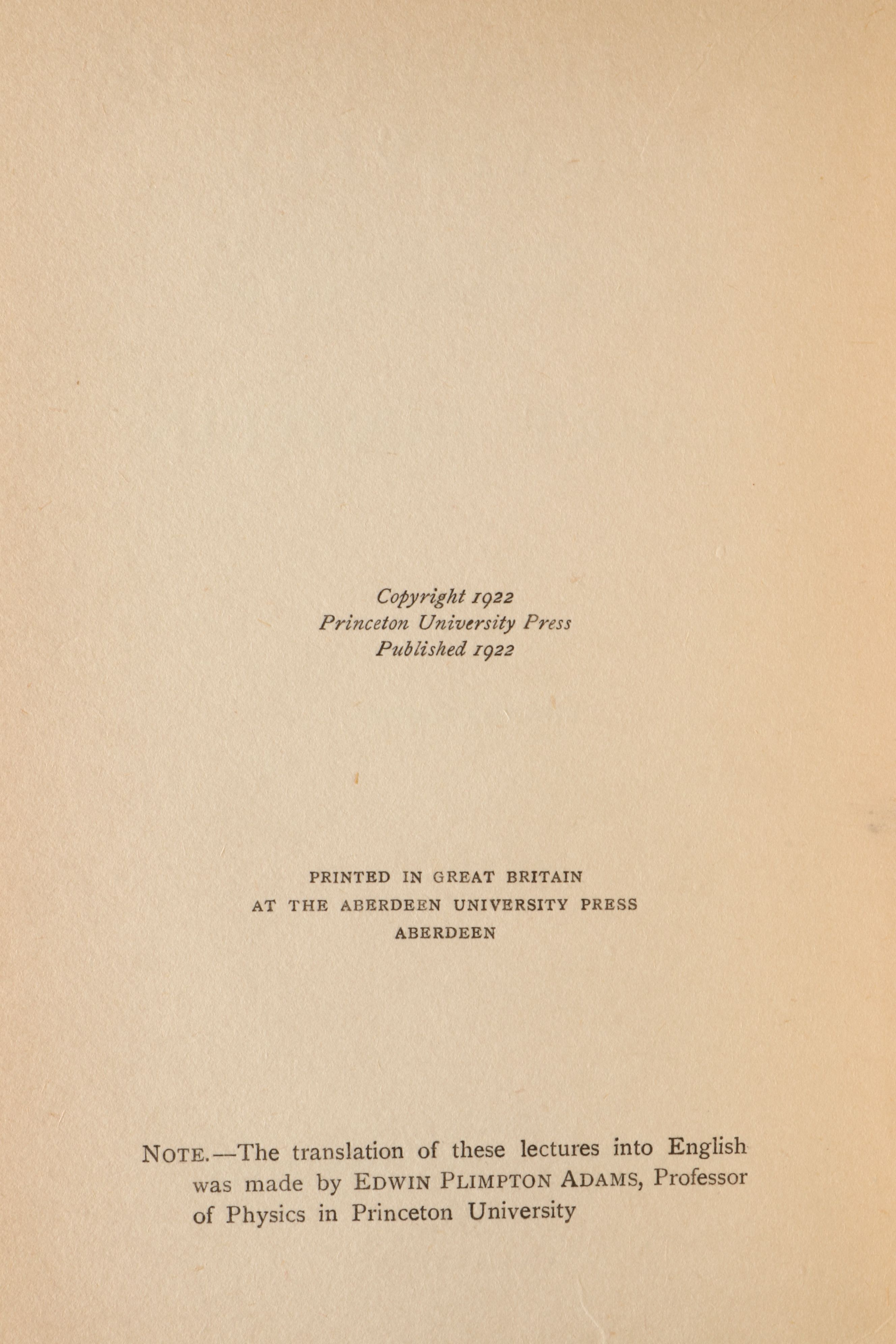 First American Edition "The Meaning of Relativity" by Albert Einstein, 1923
