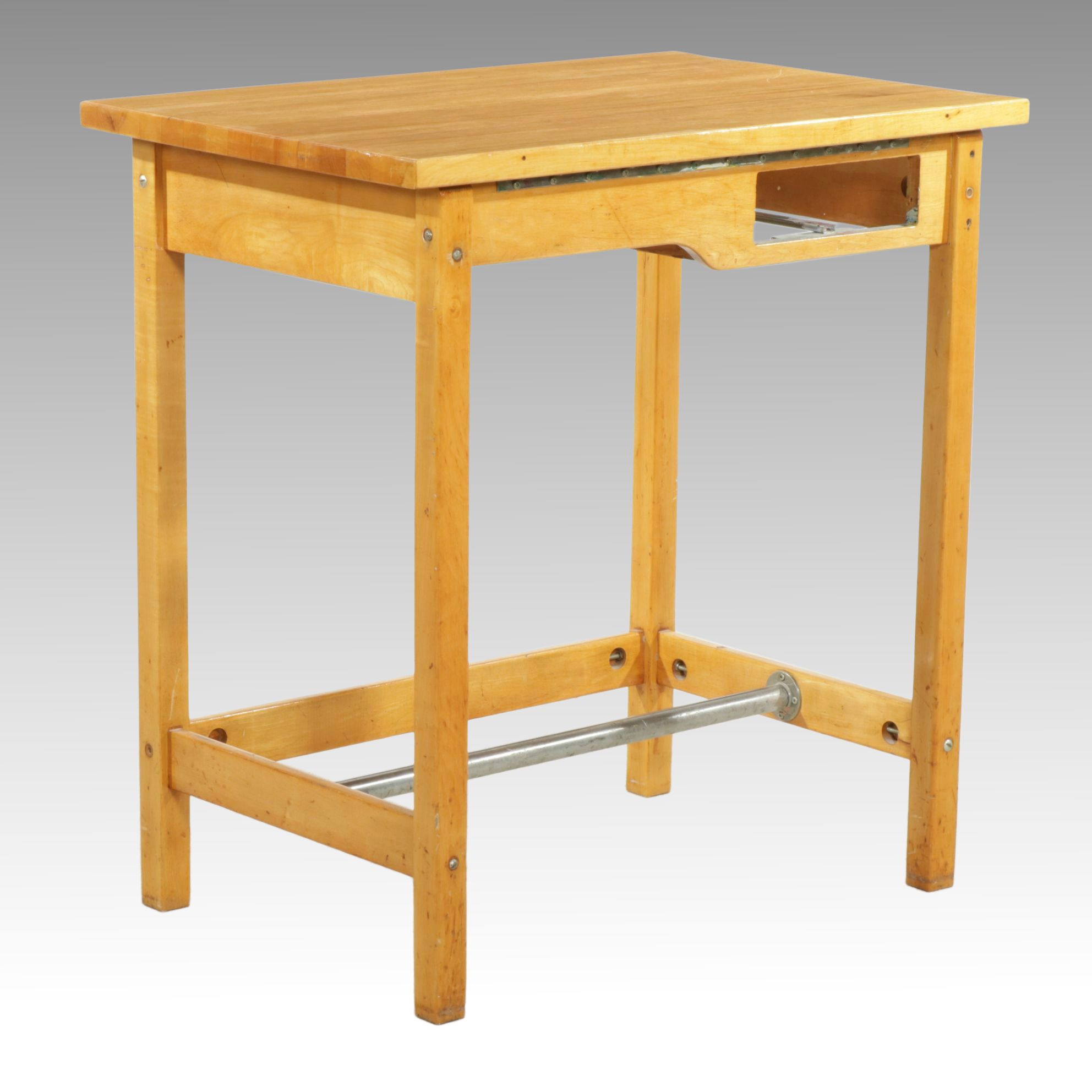High-Top Hardwood Work or Drafting Table, Mid to Late 20th Century