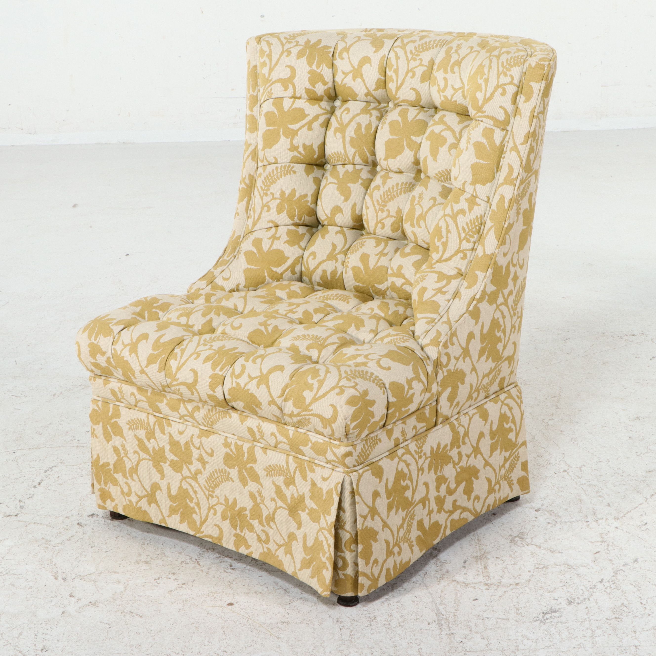 Pair of Hollywood Regency Style Tufted Upholstered Slipper Chairs