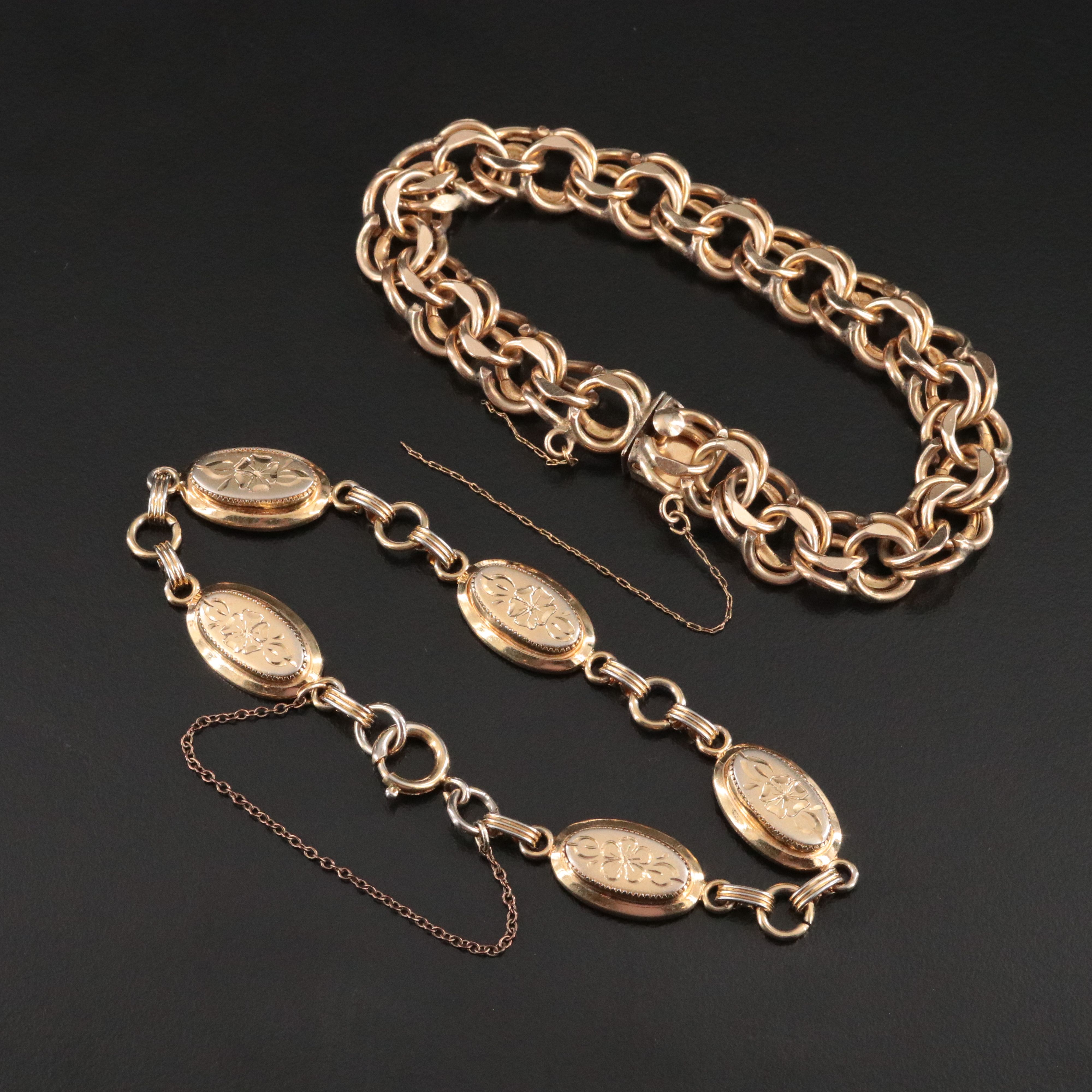 Gold-Filled Oval Link and Garibaldi Chain Bracelets