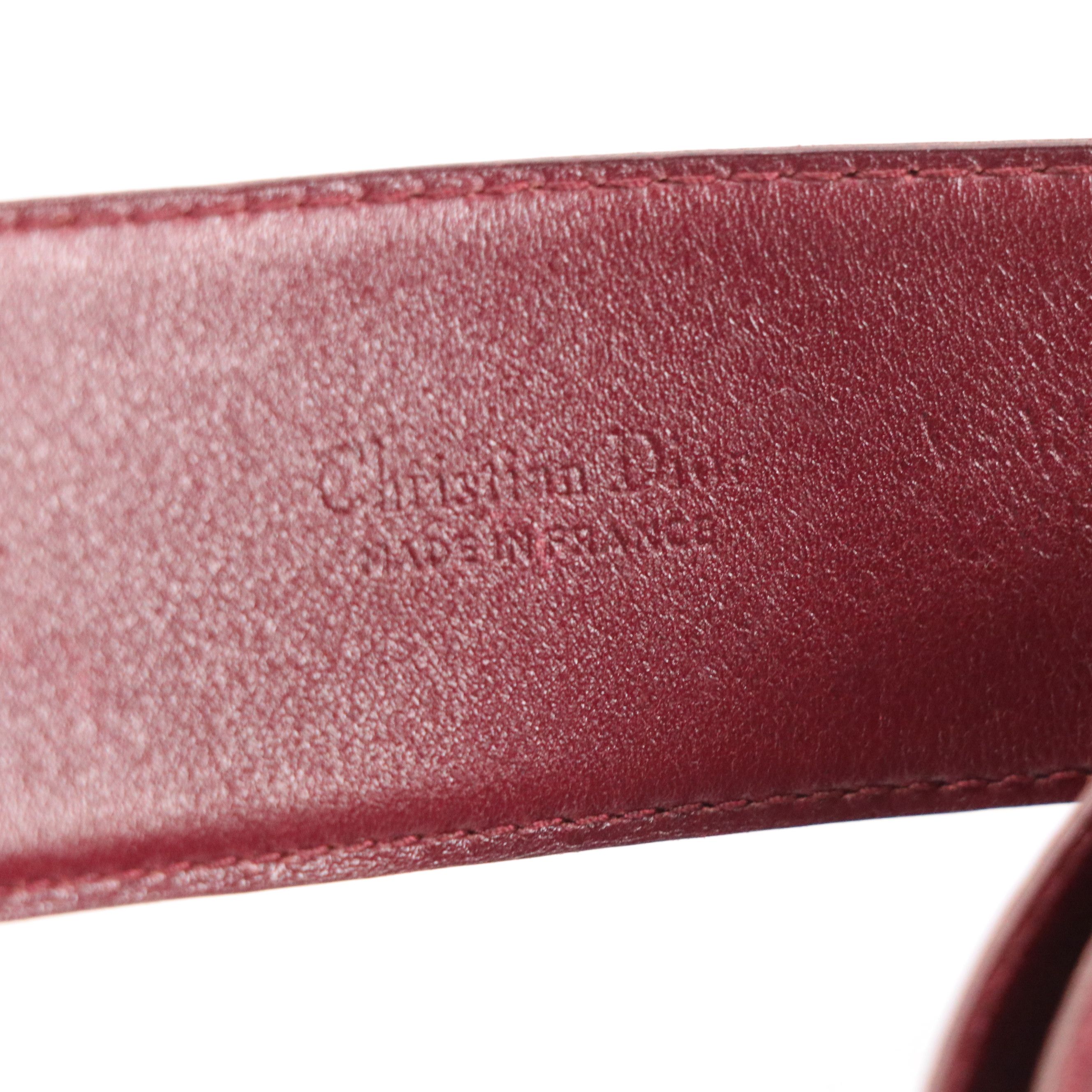 Christian Dior Logo Buckle Belt in Burgundy Calfskin Leather