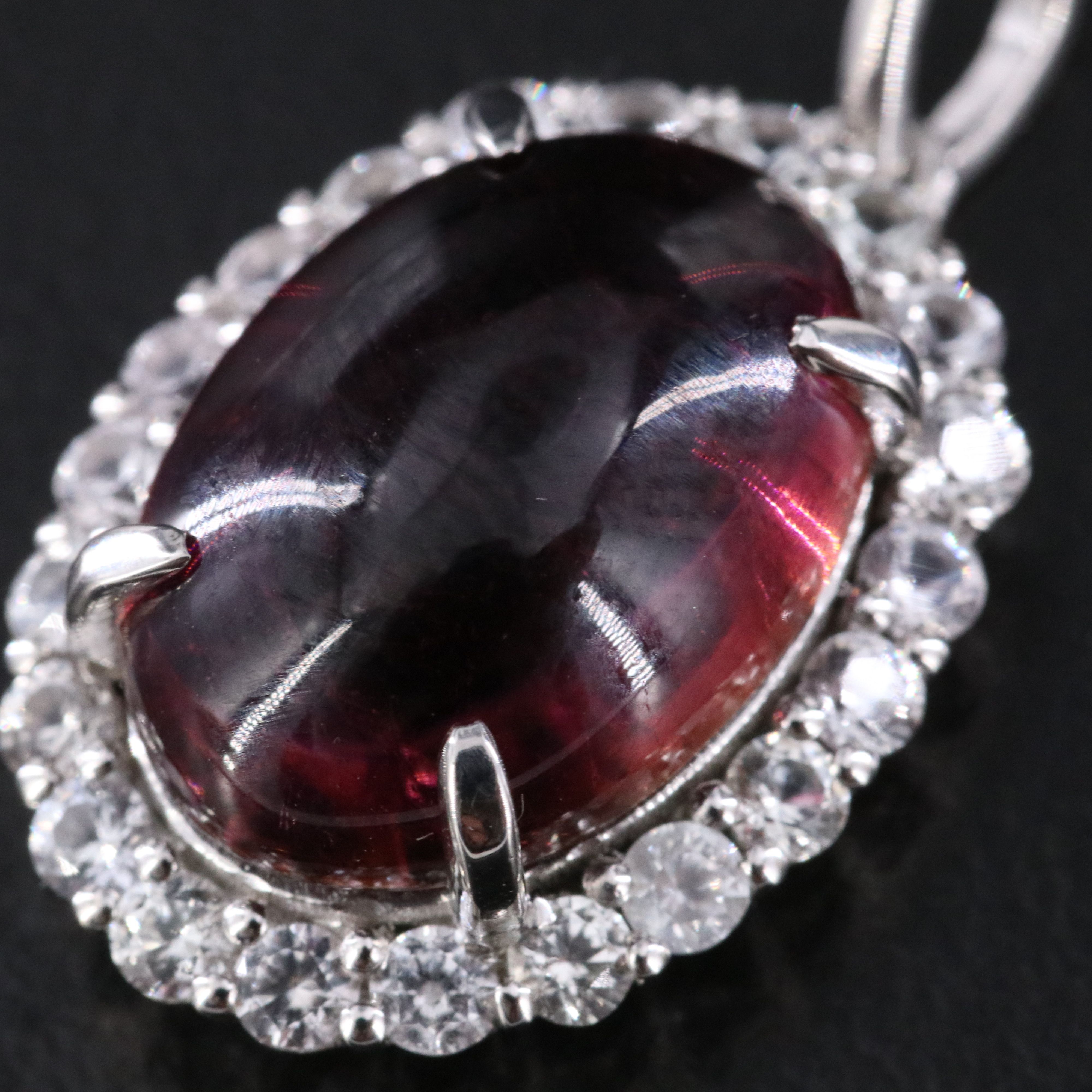 Platinum 6.62 CT Pink Tourmaline and White Sapphire Halo Pendant