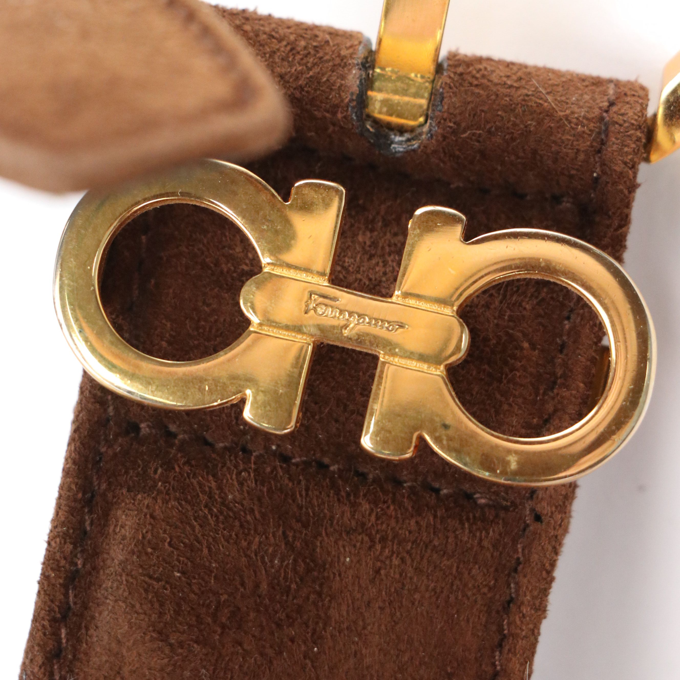 Salvatore Ferragamo Gancini Belt in Brown Suede