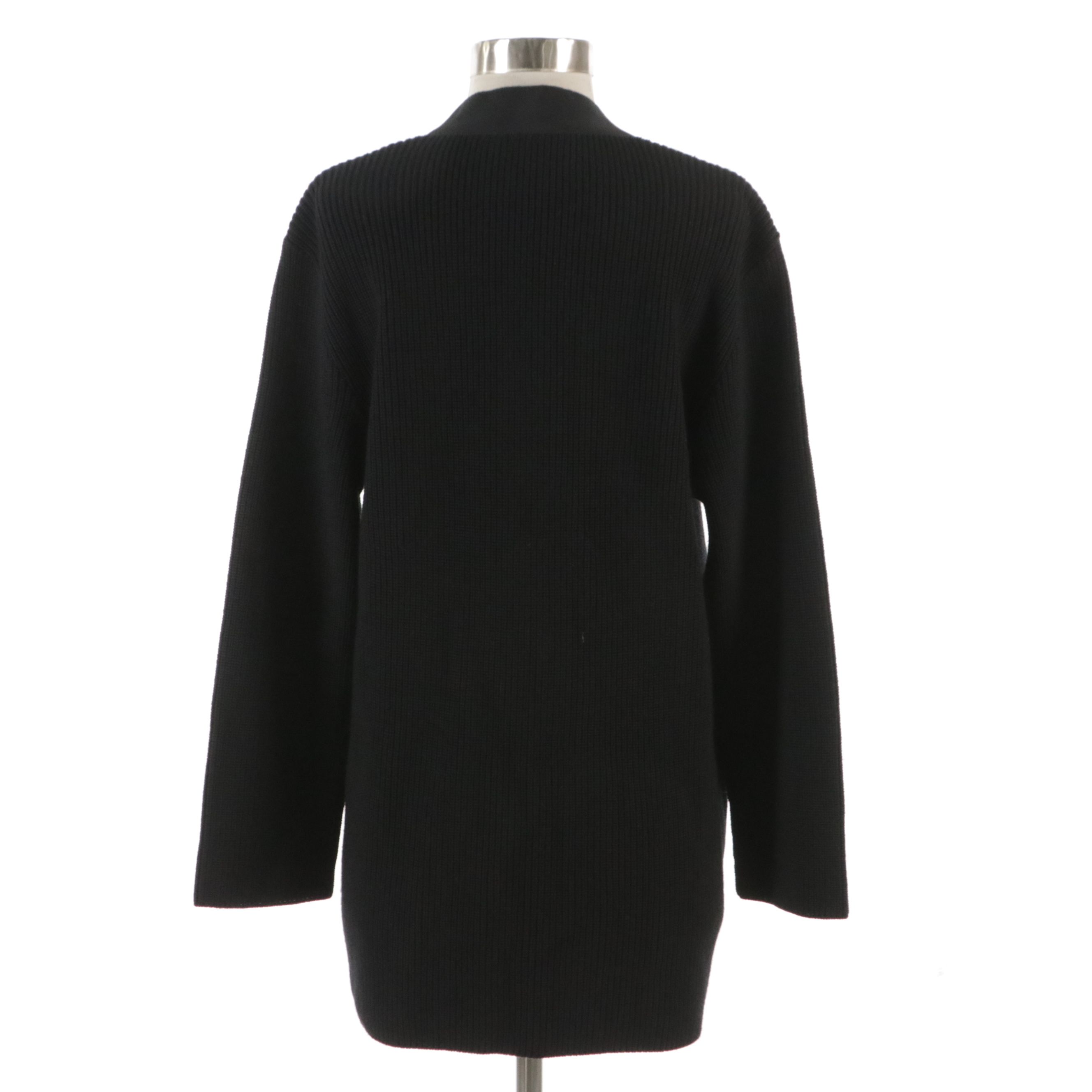 Salvatore Ferragamo Ribbon-Trim Rib Knit Wool Cardigan