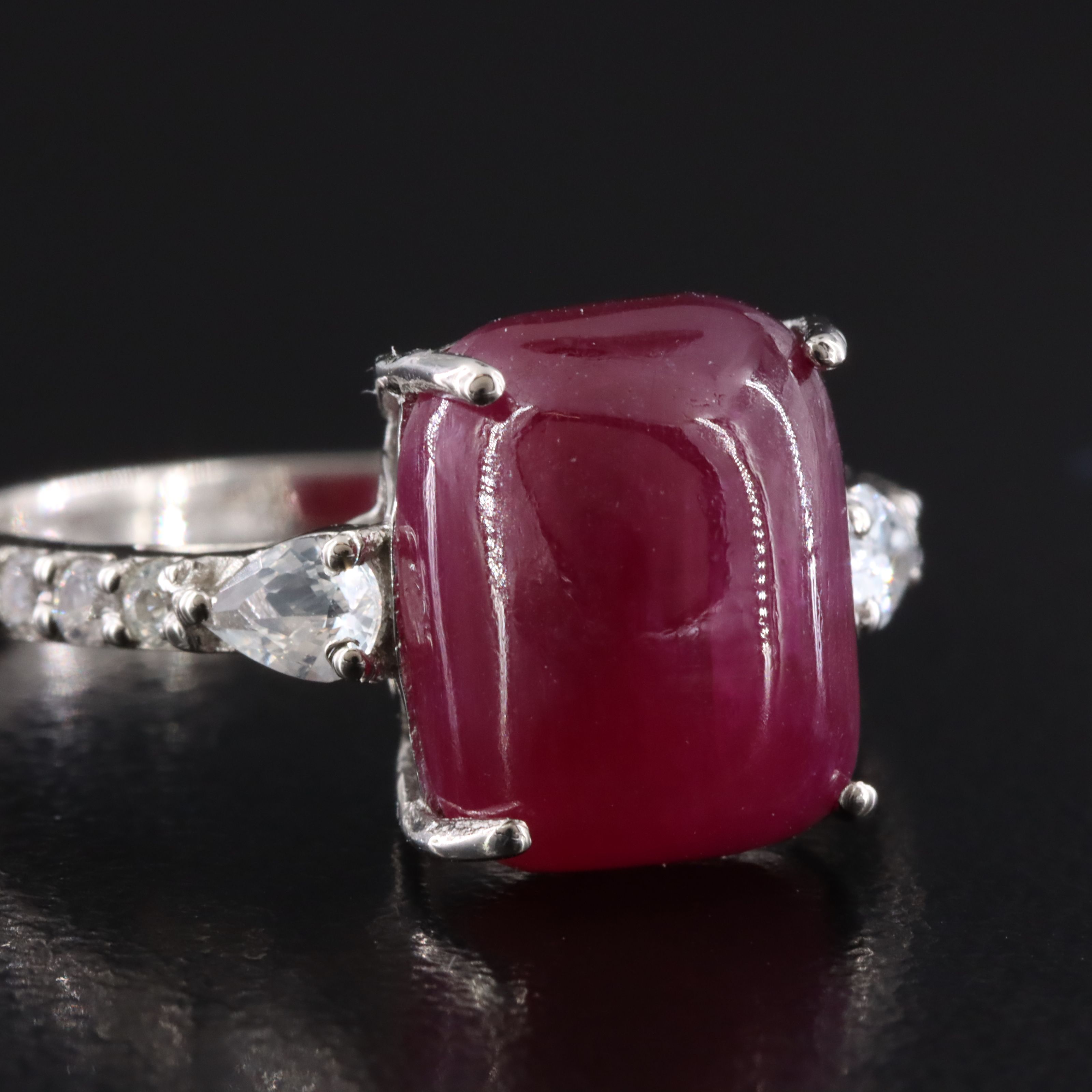 Platinum 6.55 CT Ruby and White Sapphire Ring