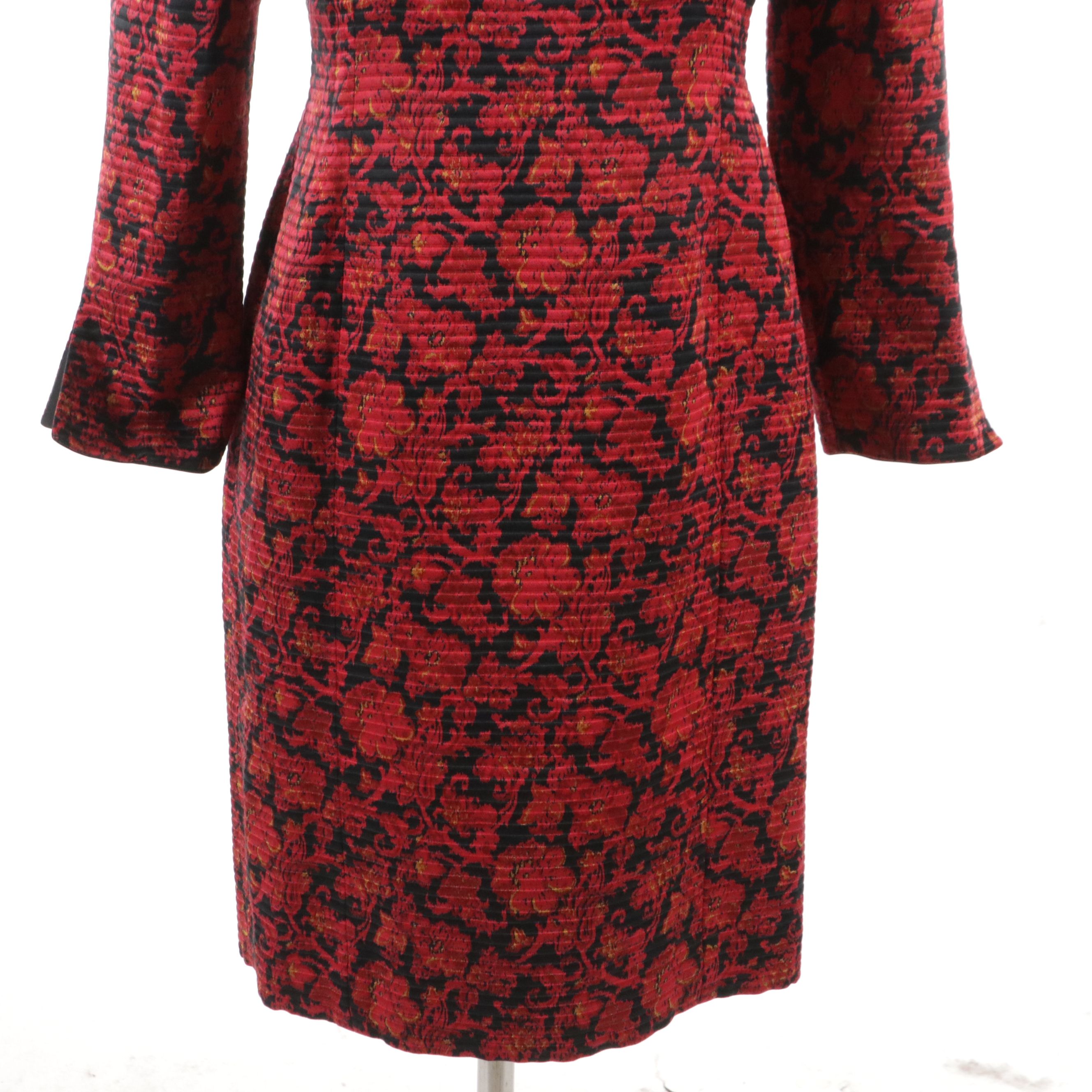 Christian Dior Printed Cocktail Dress with Black Silk Trim and Split Cuffs
