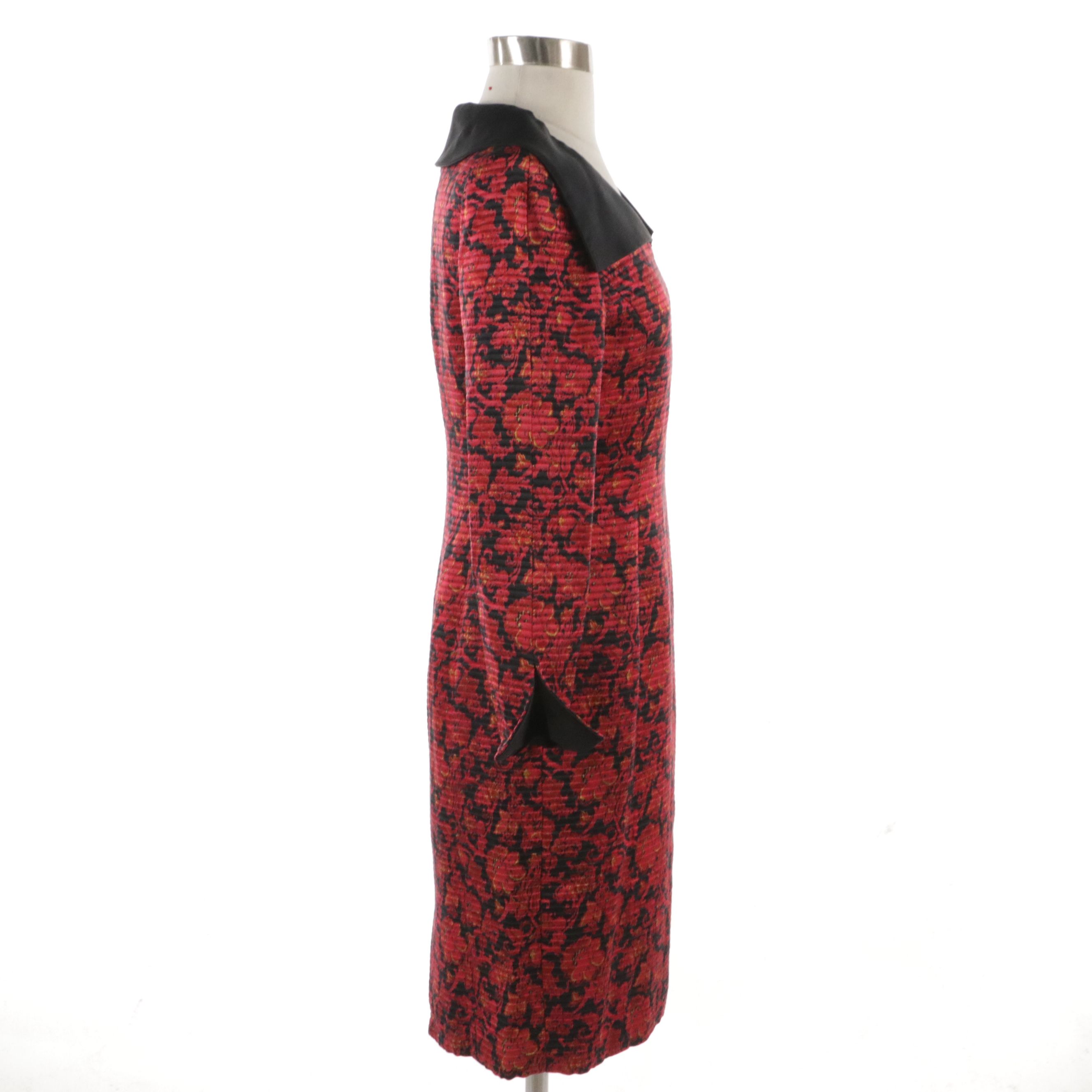 Christian Dior Printed Cocktail Dress with Black Silk Trim and Split Cuffs