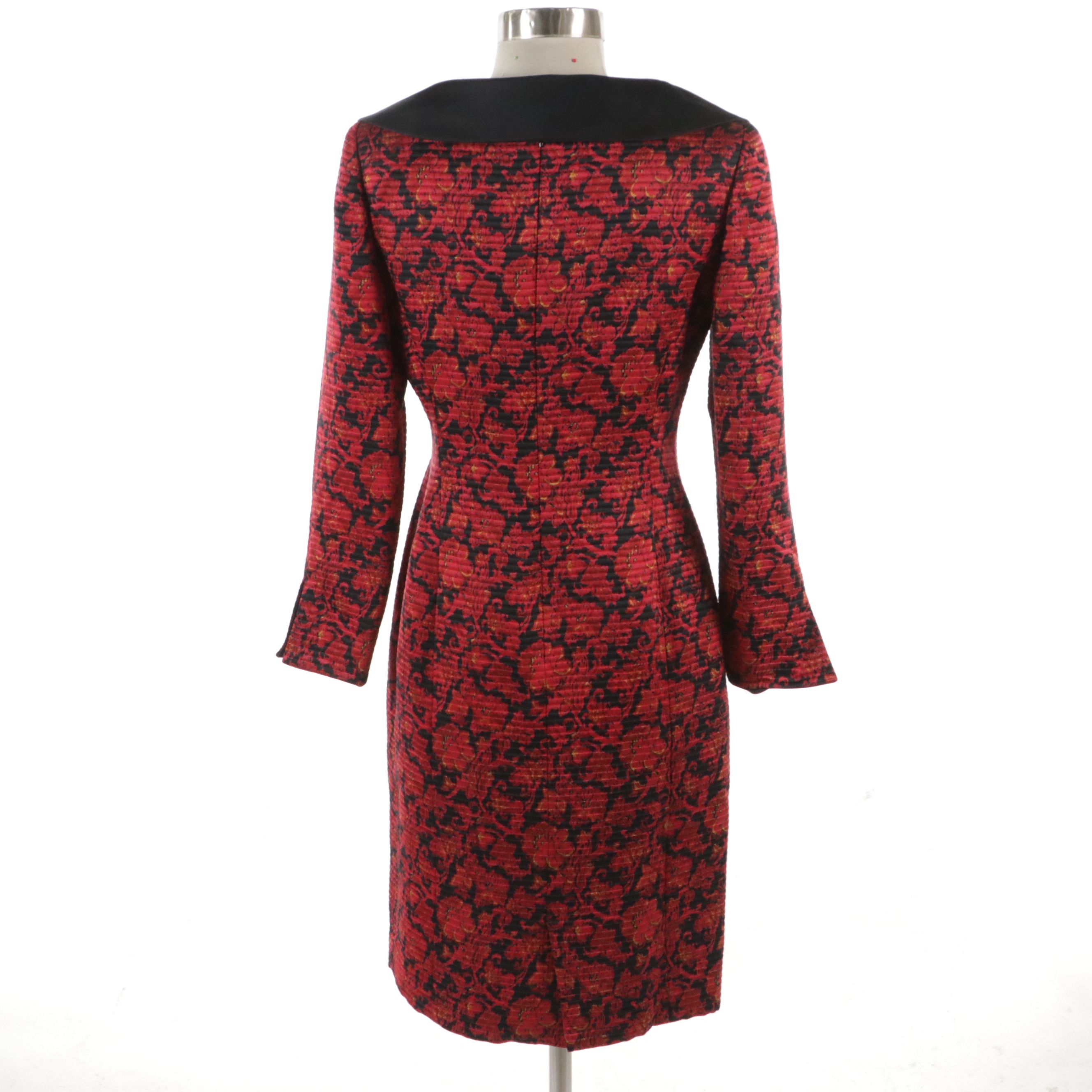 Christian Dior Printed Cocktail Dress with Black Silk Trim and Split Cuffs
