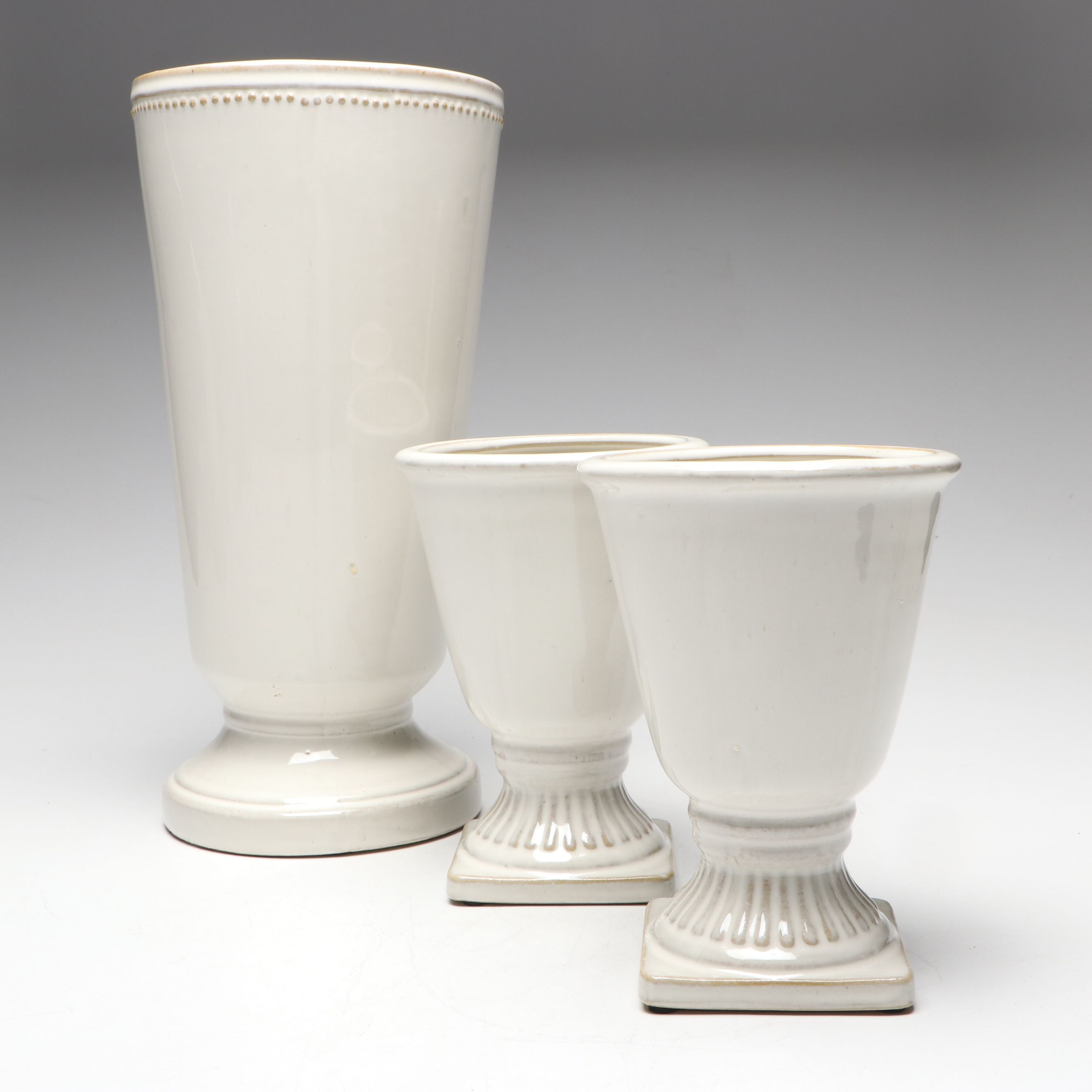Arhaus Ivory Glazed Ceramic Pedestal Vases