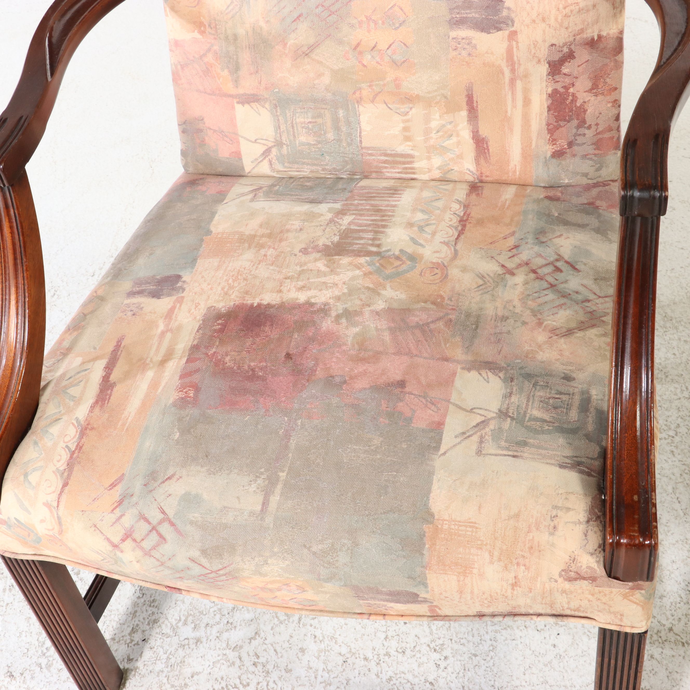 Chippendale Style Upholstered Mahogany Lolling Chair, Late 20th Century