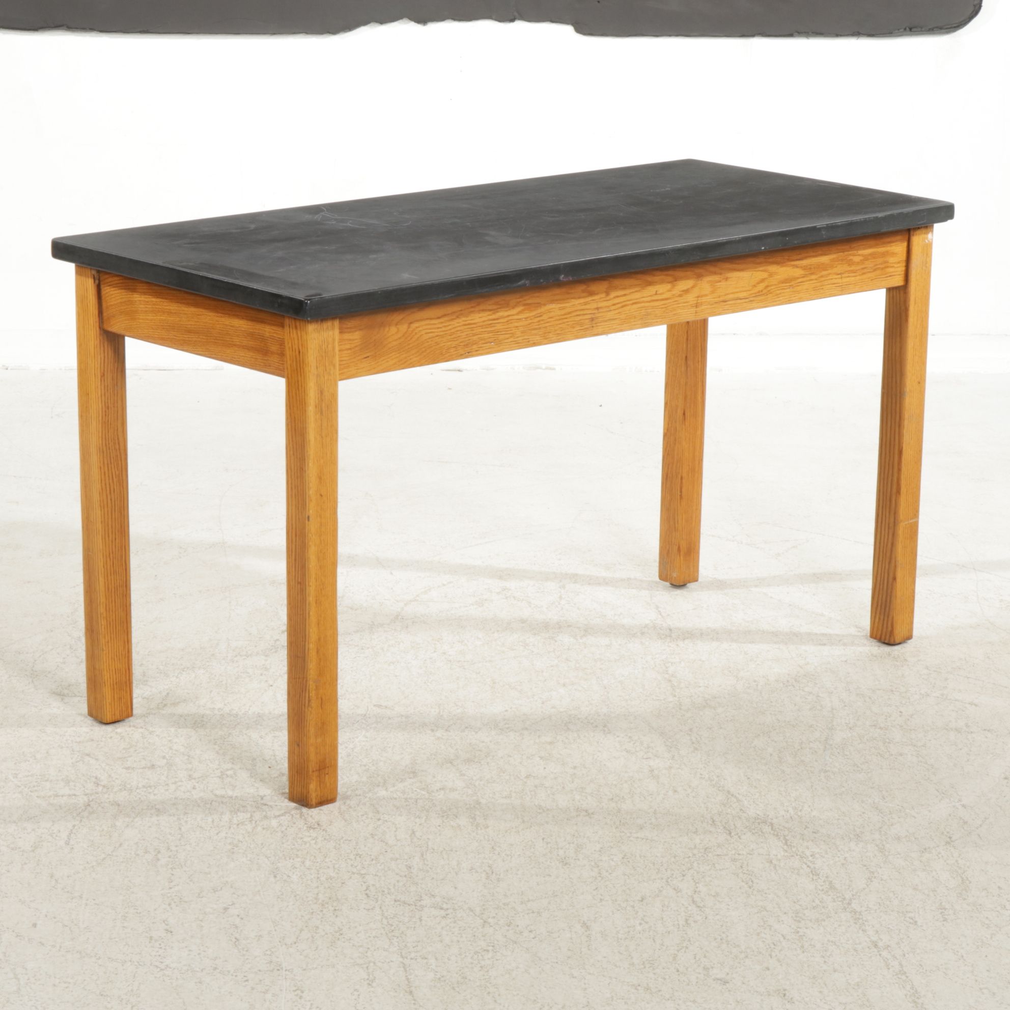 Oak Lab Table with Black Stone Top, Mid to Late 20th Century