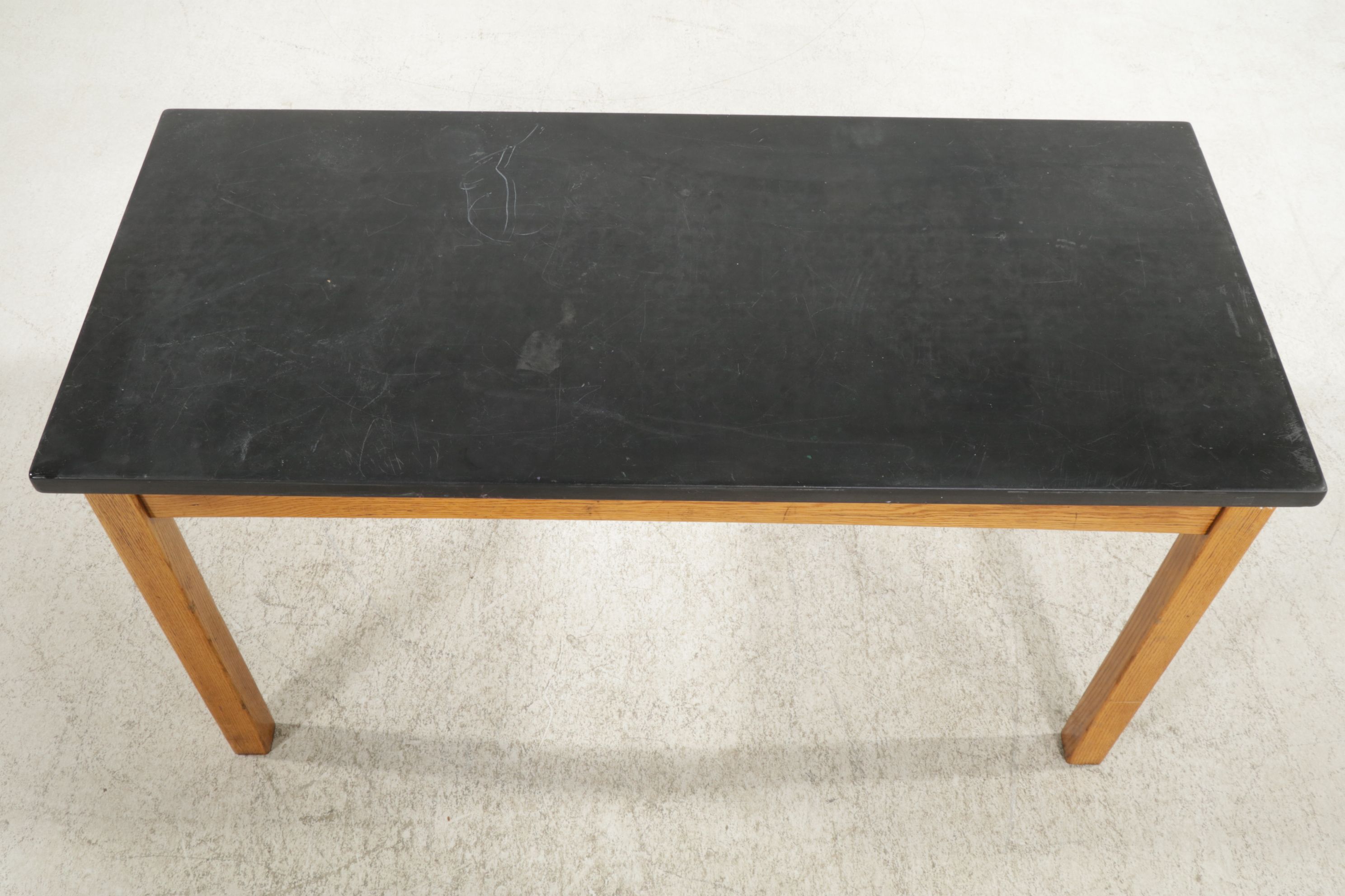 Oak Lab Table with Black Stone Top, Mid to Late 20th Century