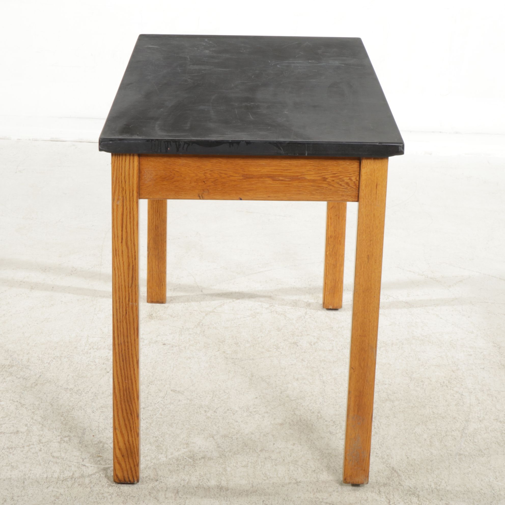 Oak Lab Table with Black Stone Top, Mid to Late 20th Century