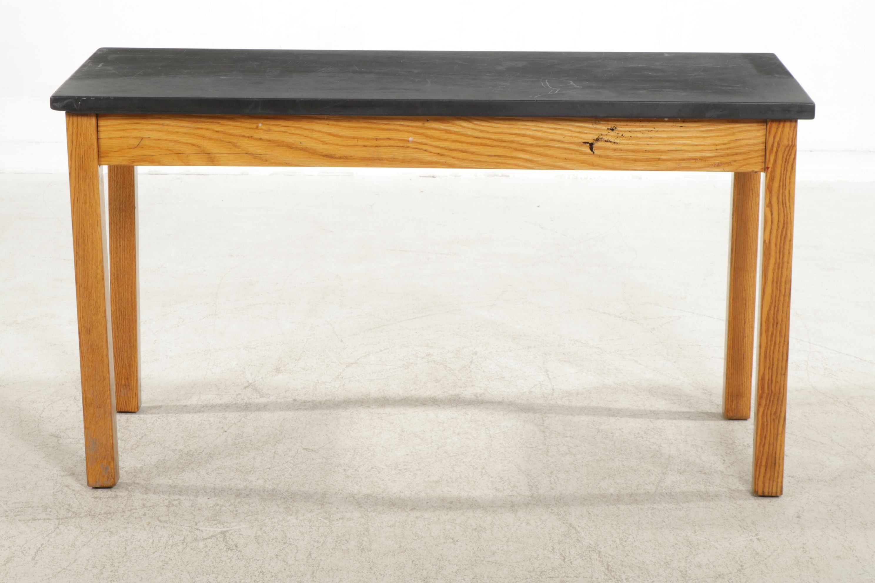 Oak Lab Table with Black Stone Top, Mid to Late 20th Century