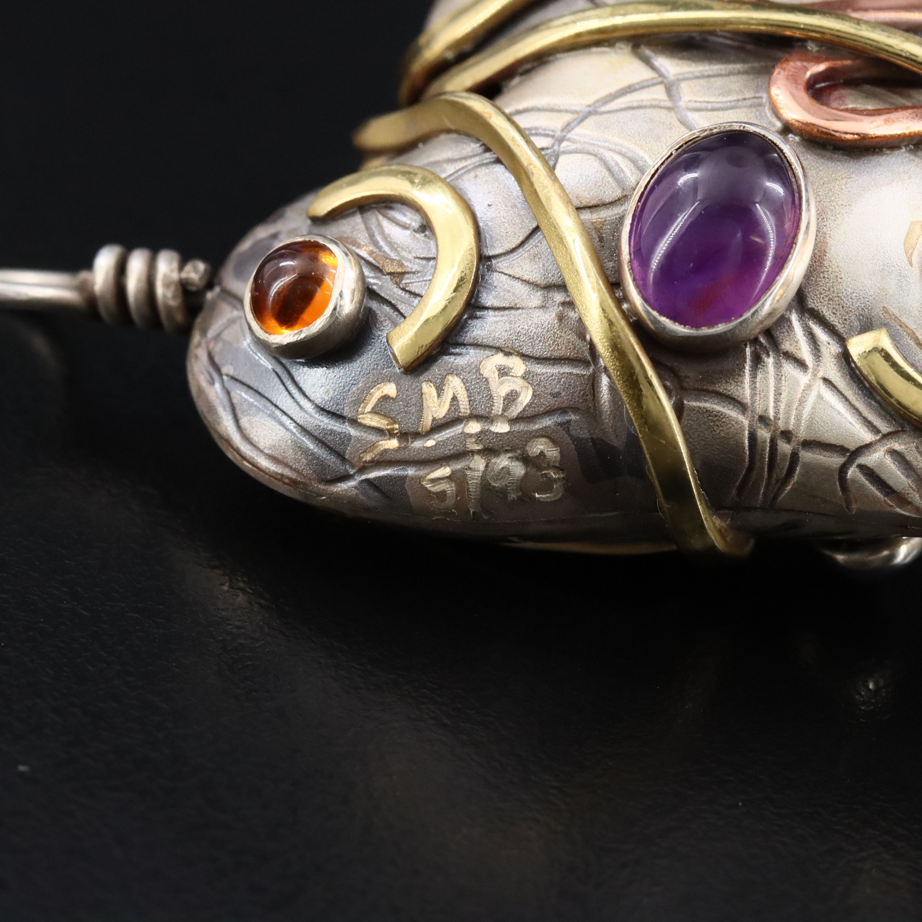 Sterling Puff Heart Pendant with Metal Wrapped  Detail