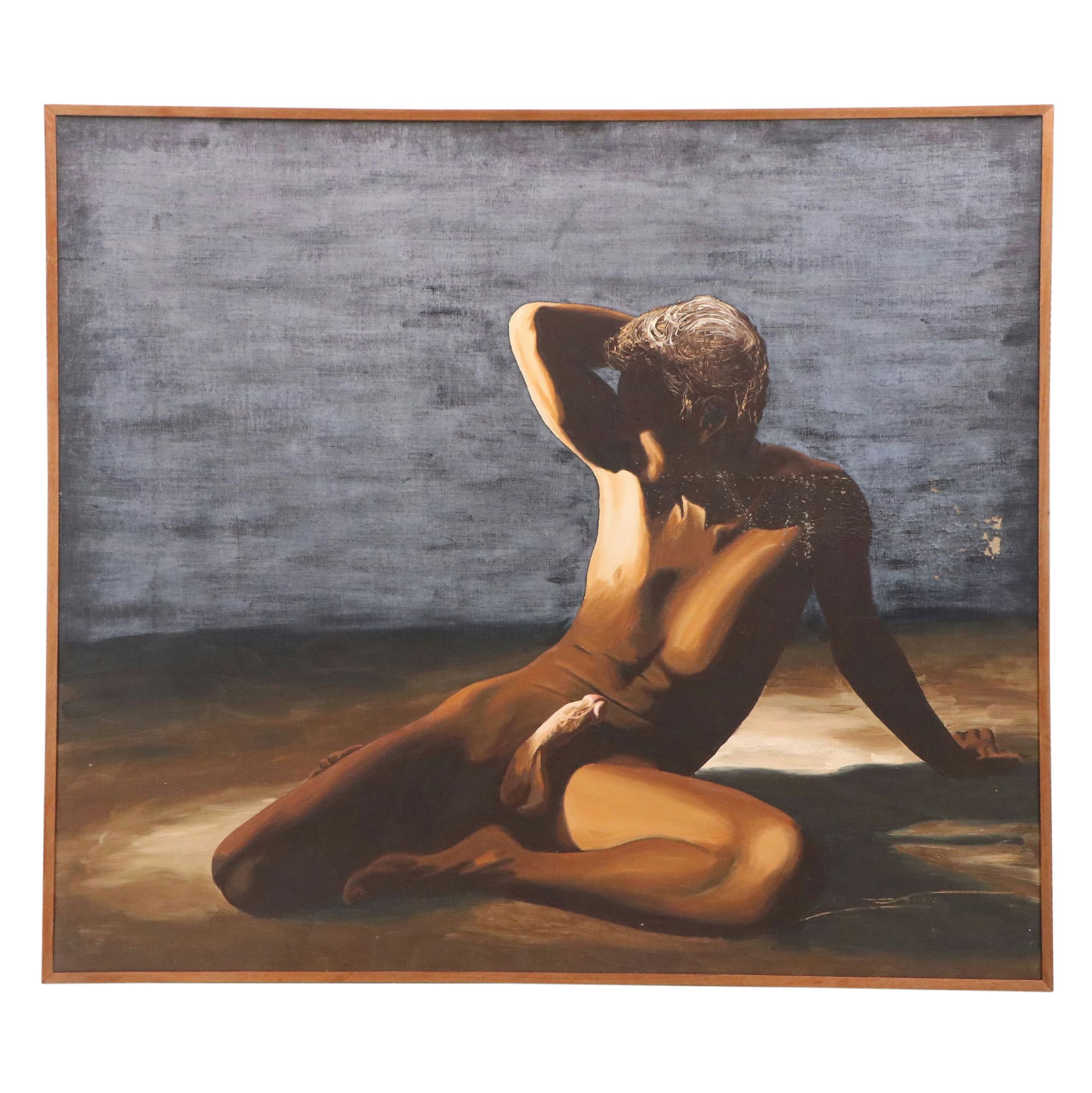 Oil Painting of Male Nude, Mid to Late 20th Century