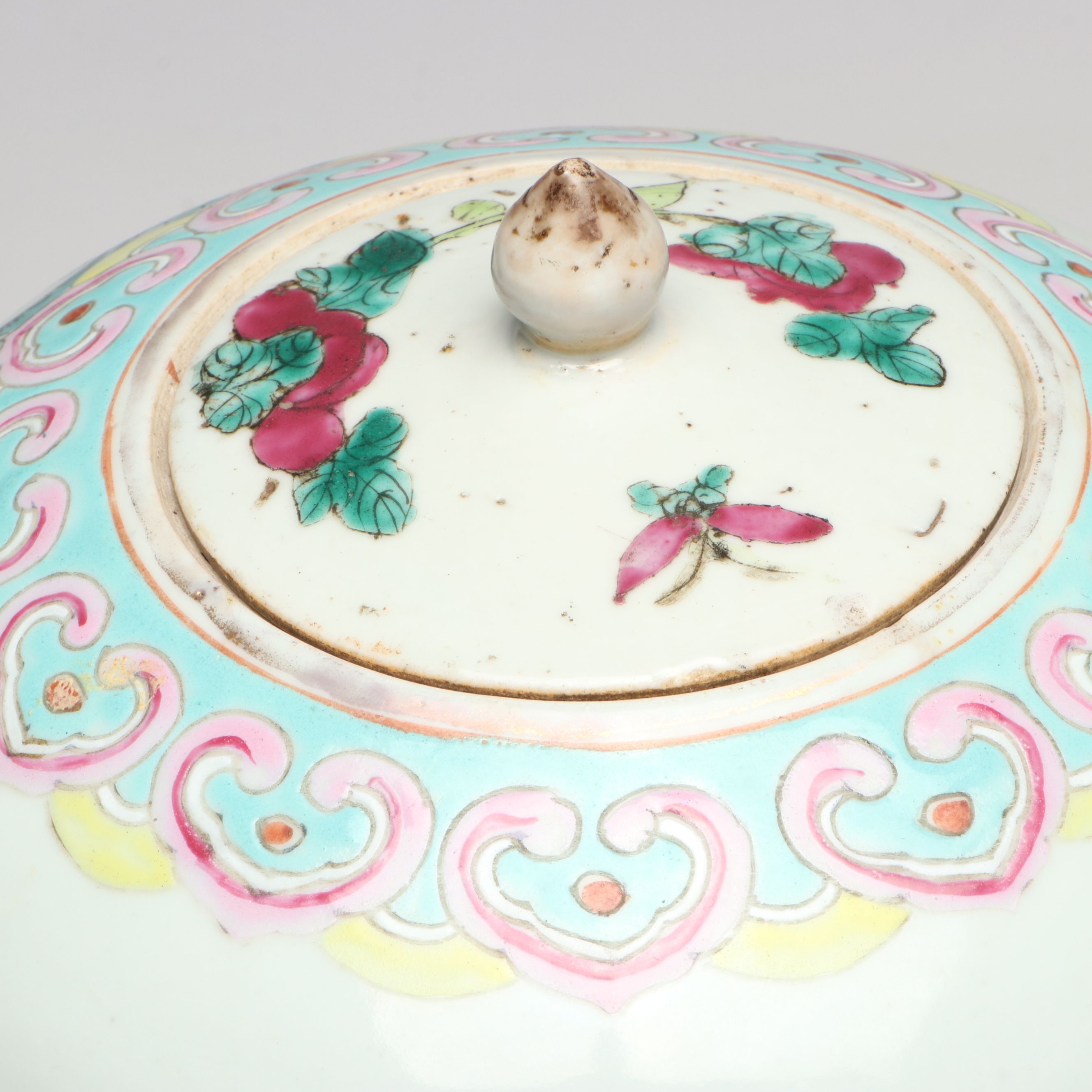 Chinese Famille Rose Porcelain Melon Jars with Wood Pedestals