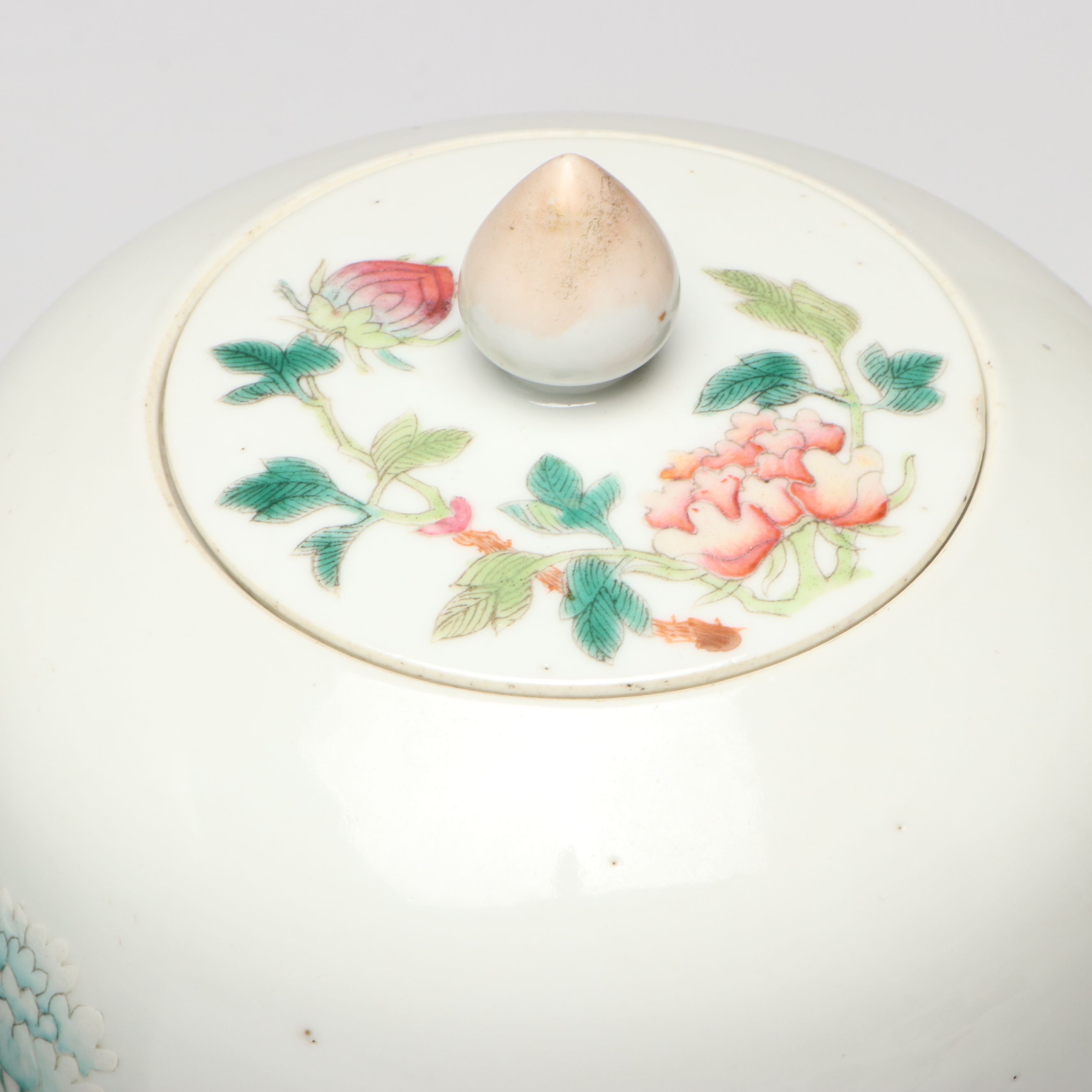 Chinese Famille Rose Porcelain Melon Jars with Wood Pedestals