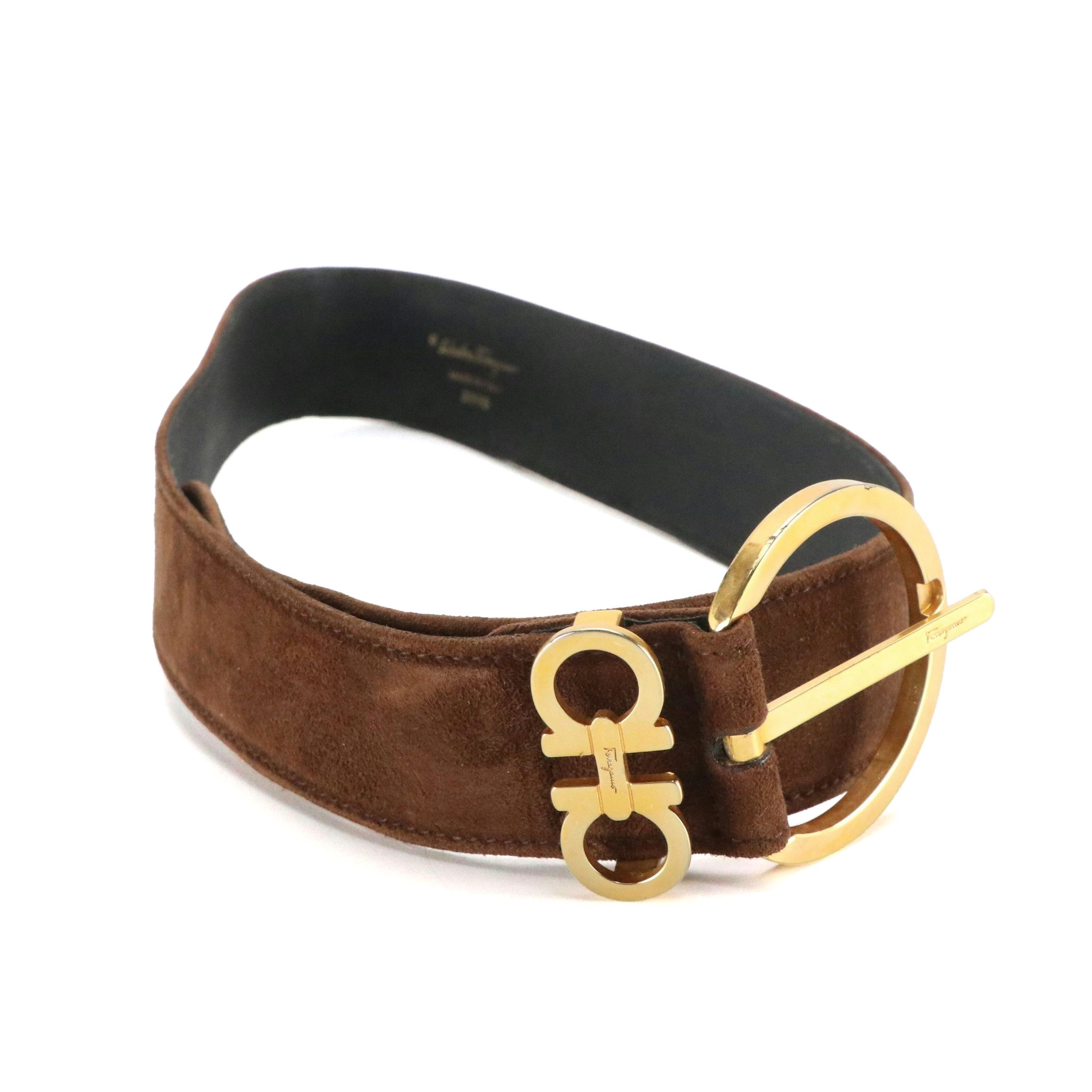 Salvatore Ferragamo Gancini Belt in Brown Suede